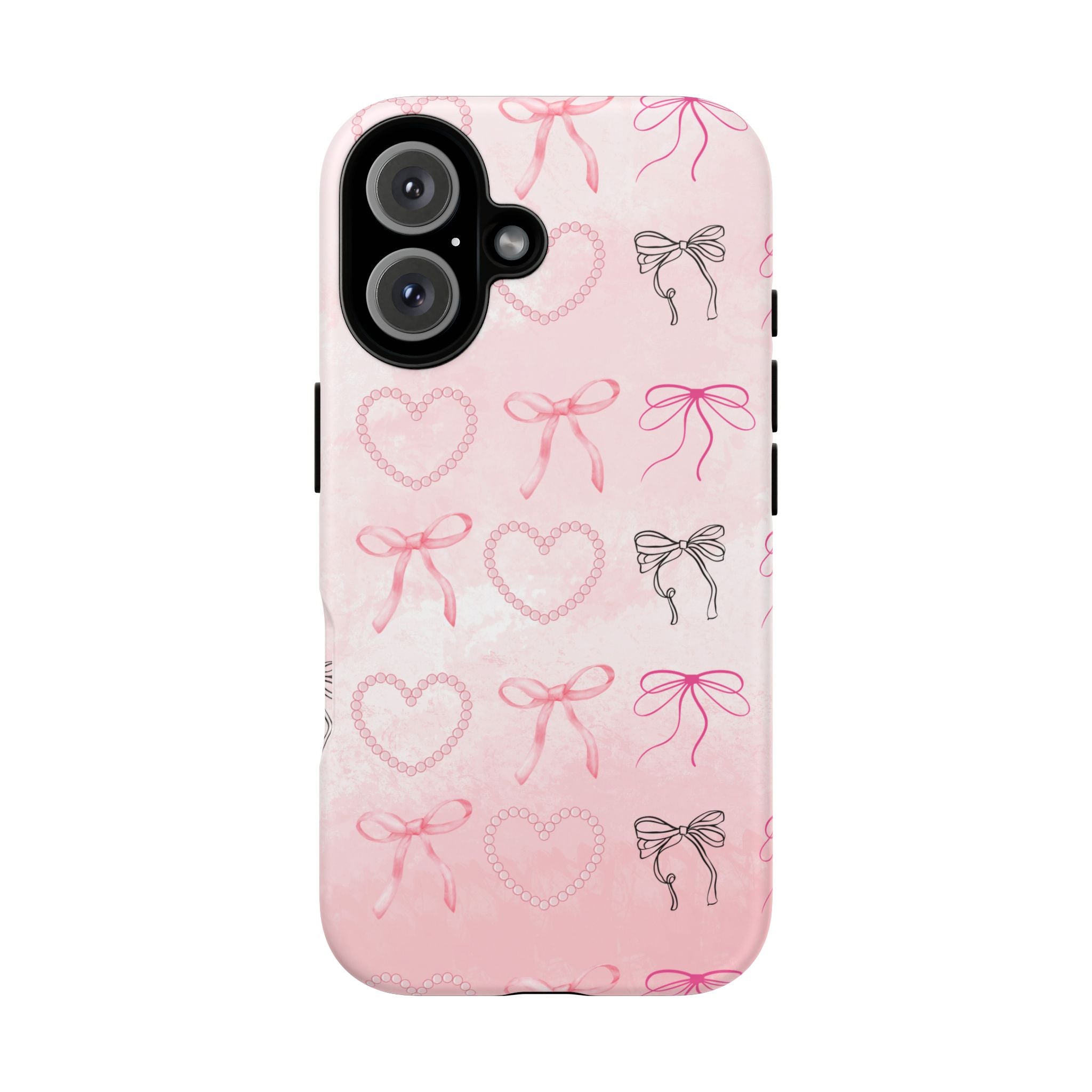 Cute Bow Phone Case, Tough Phone Cover, Pink Heart Design