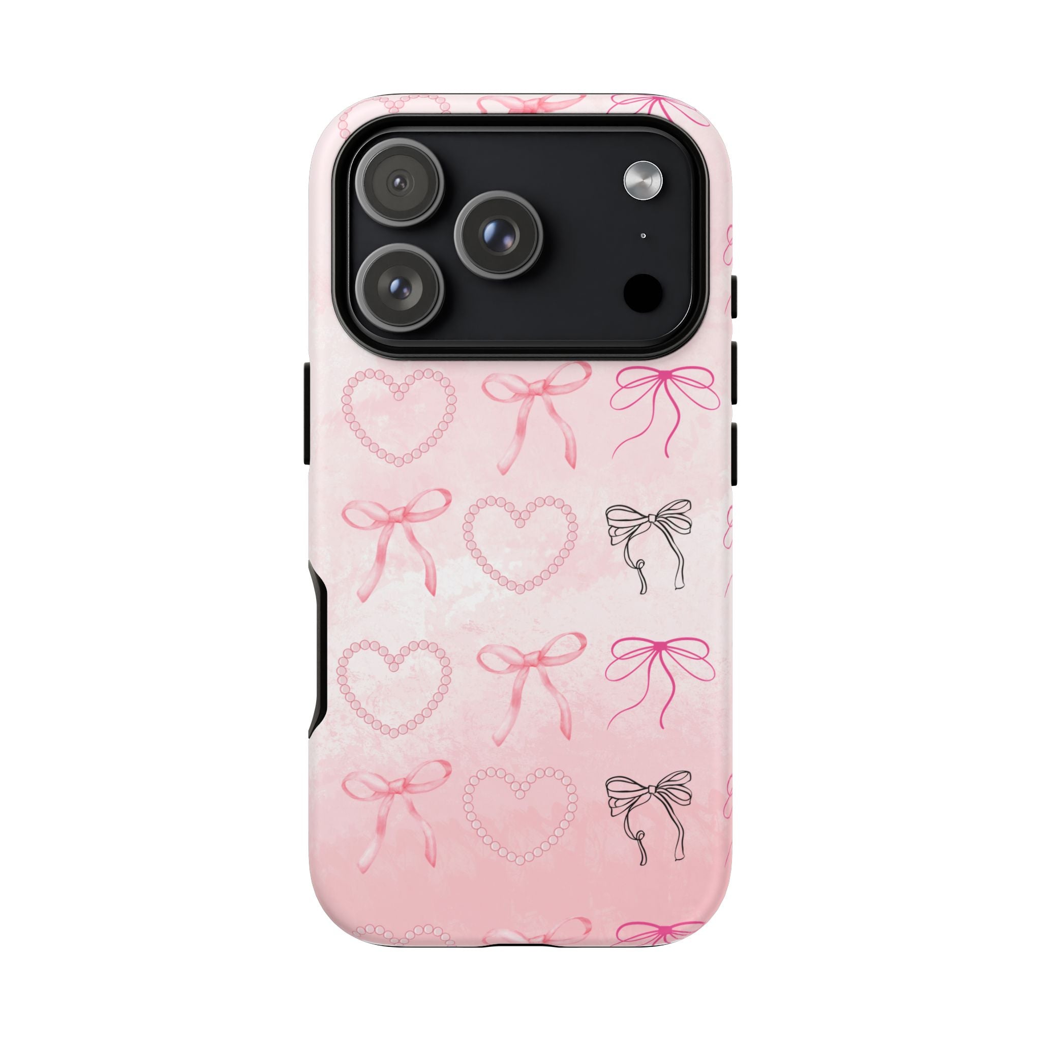 Cute Bow Phone Case, Tough Phone Cover, Pink Heart Design
