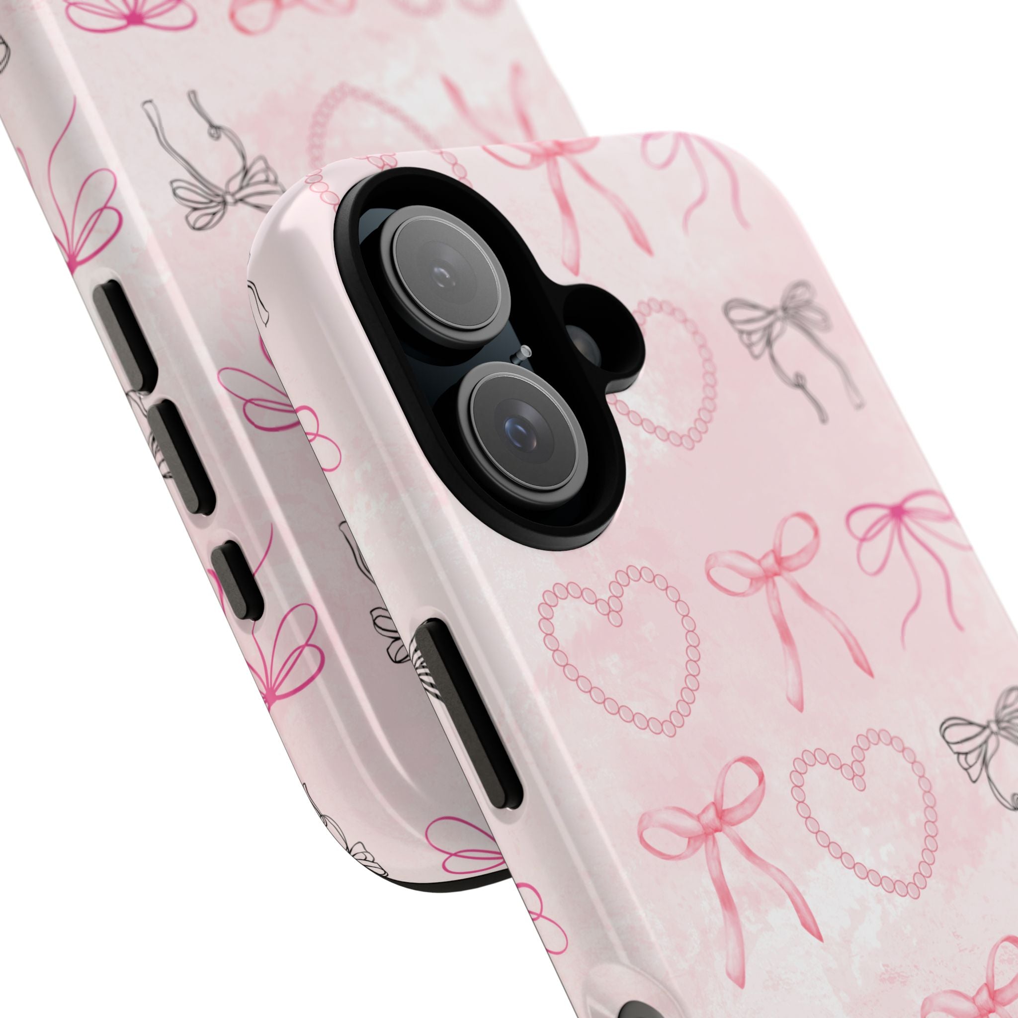 Cute Bow Phone Case, Tough Phone Cover, Pink Heart Design