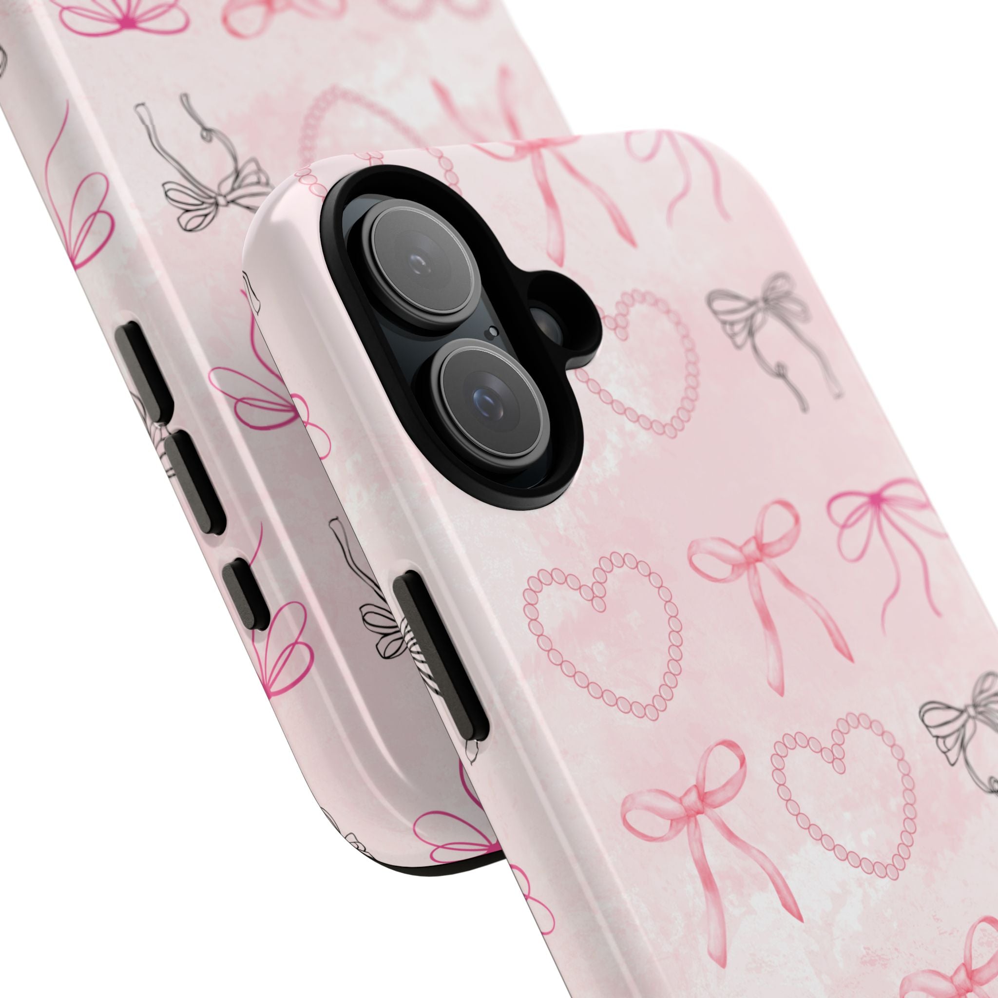 Cute Bow Phone Case, Tough Phone Cover, Pink Heart Design
