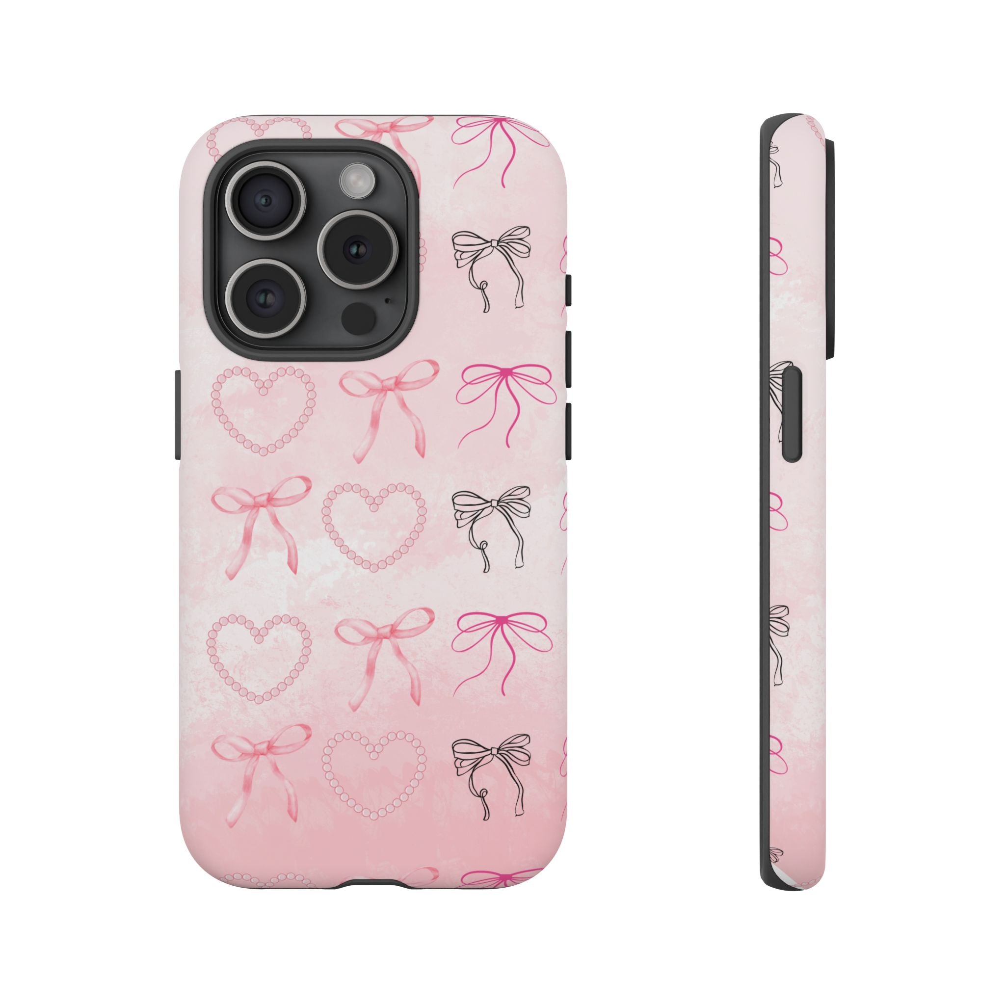 Cute Bow Phone Case, Tough Phone Cover, Pink Heart Design