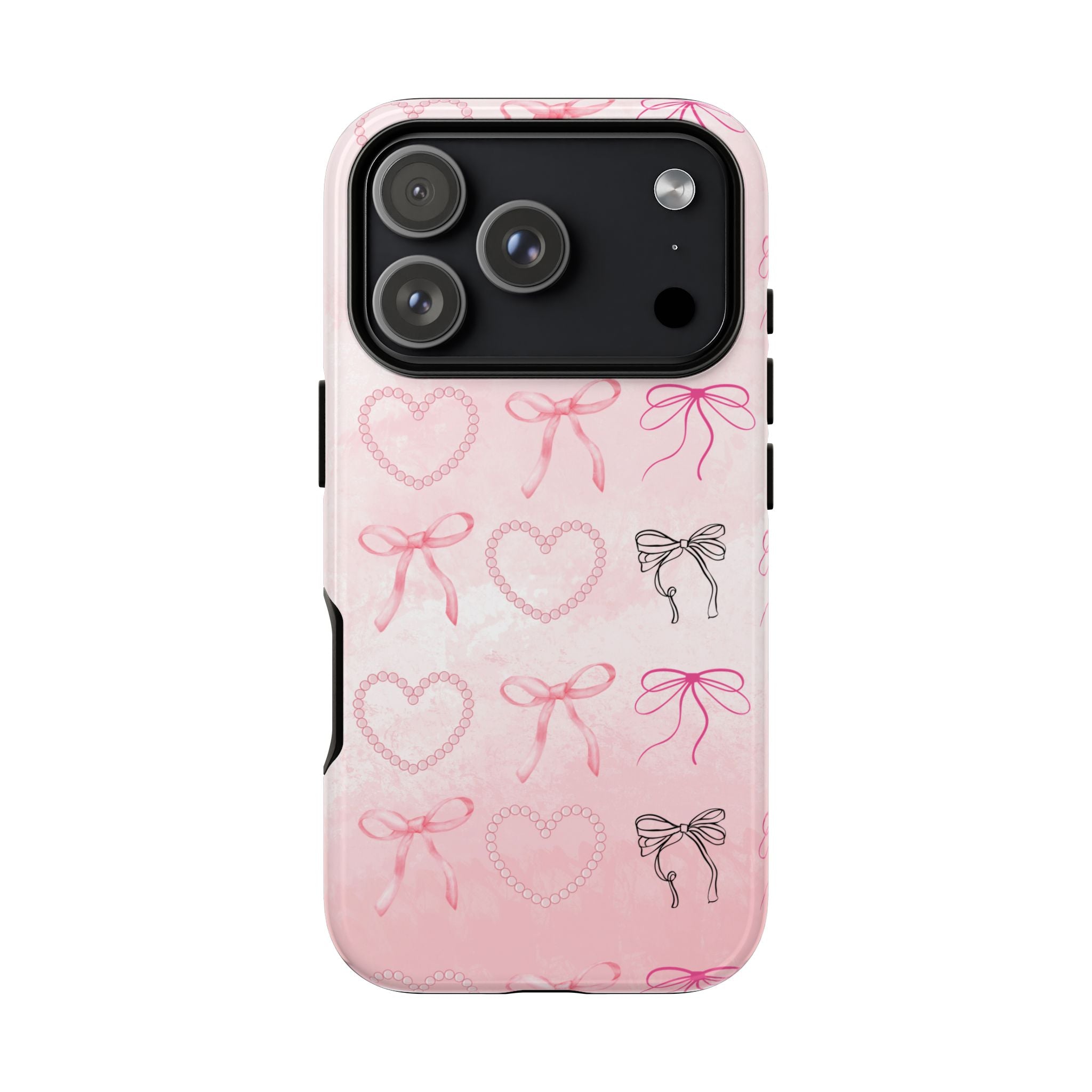 Cute Bow Phone Case, Tough Phone Cover, Pink Heart Design