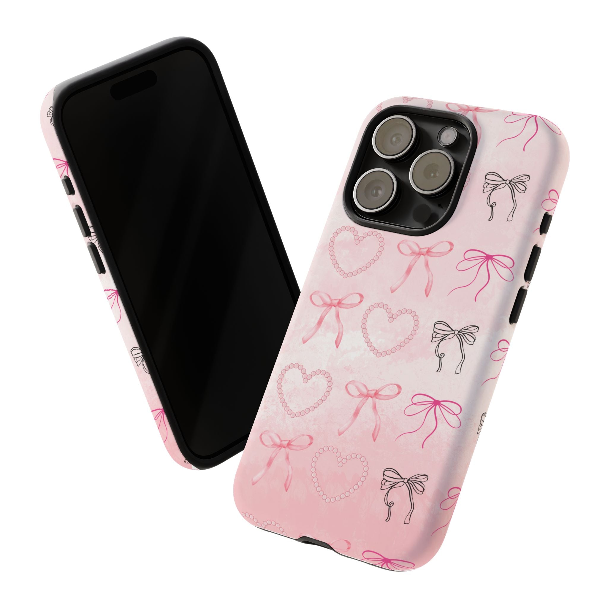 Cute Bow Phone Case, Tough Phone Cover, Pink Heart Design