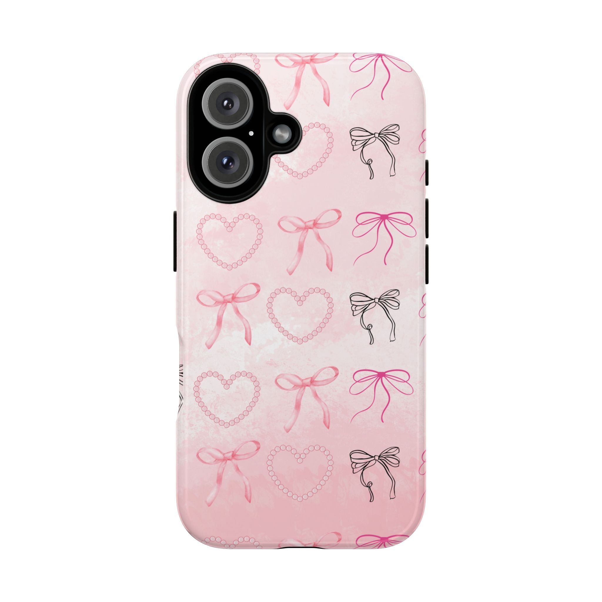 Cute Bow Phone Case, Tough Phone Cover, Pink Heart Design
