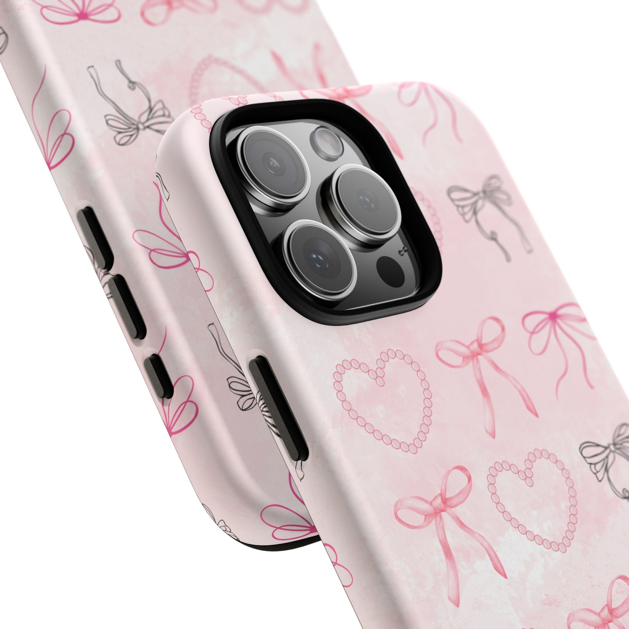 Cute Bow Phone Case, Tough Phone Cover, Pink Heart Design