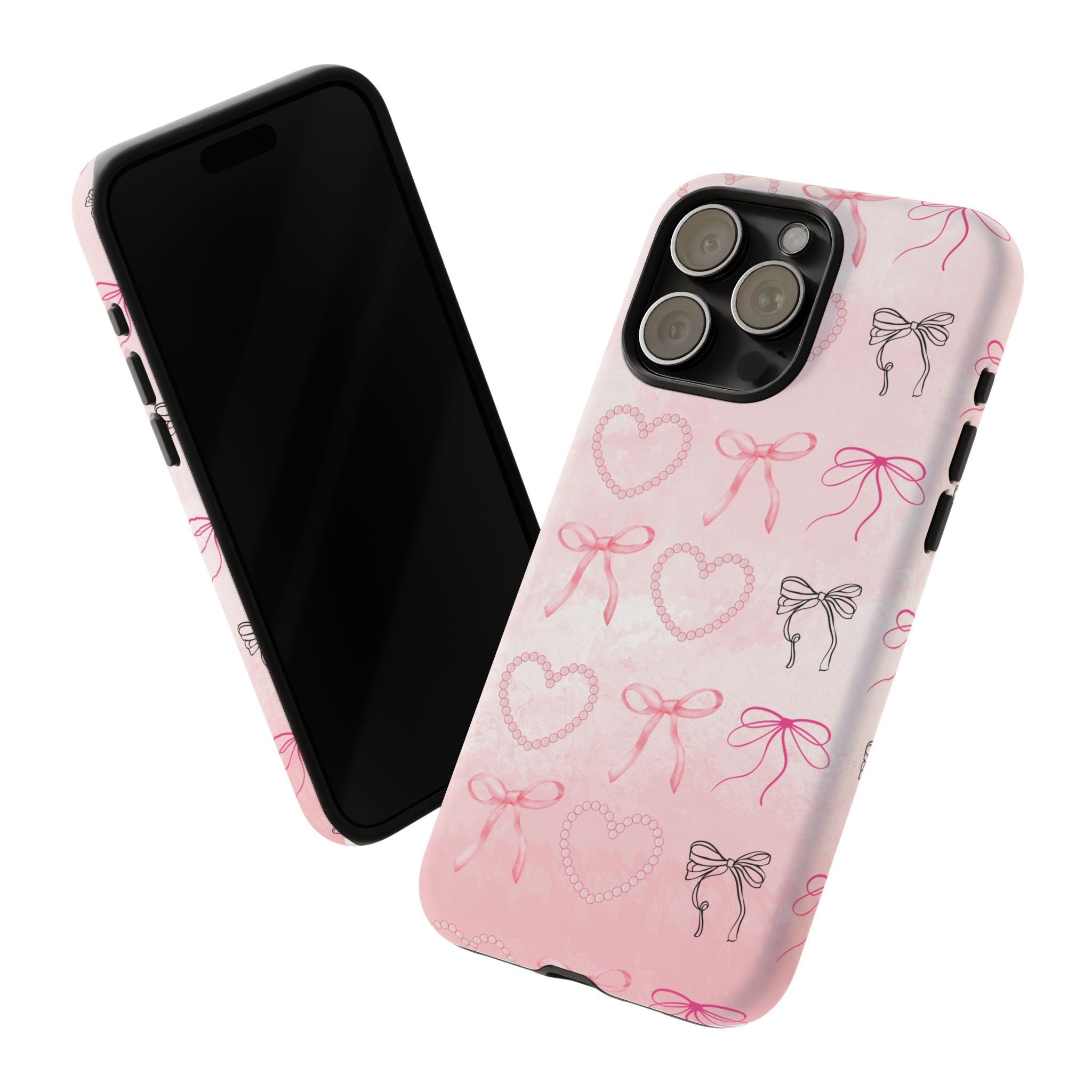 Cute Bow Phone Case, Tough Phone Cover, Pink Heart Design
