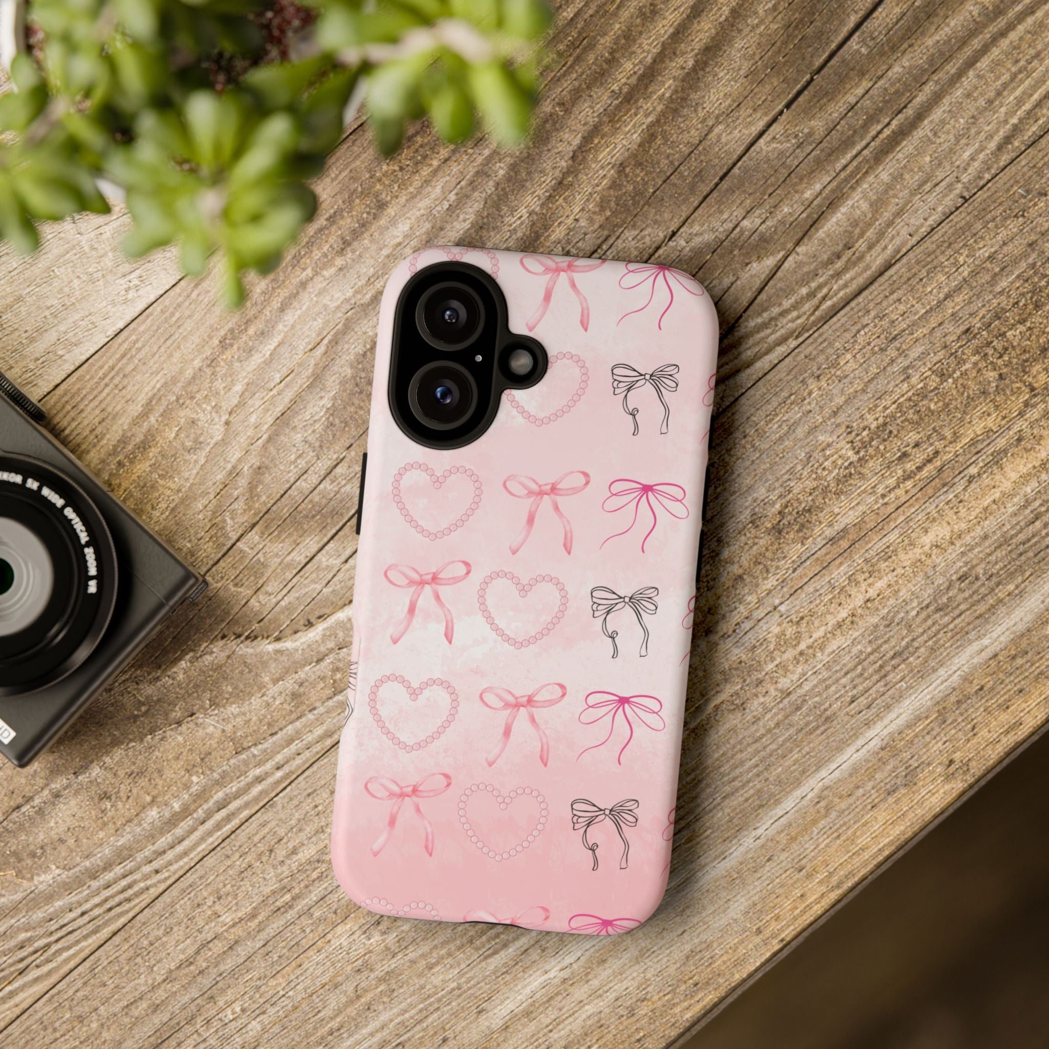 Cute Bow Phone Case, Tough Phone Cover, Pink Heart Design
