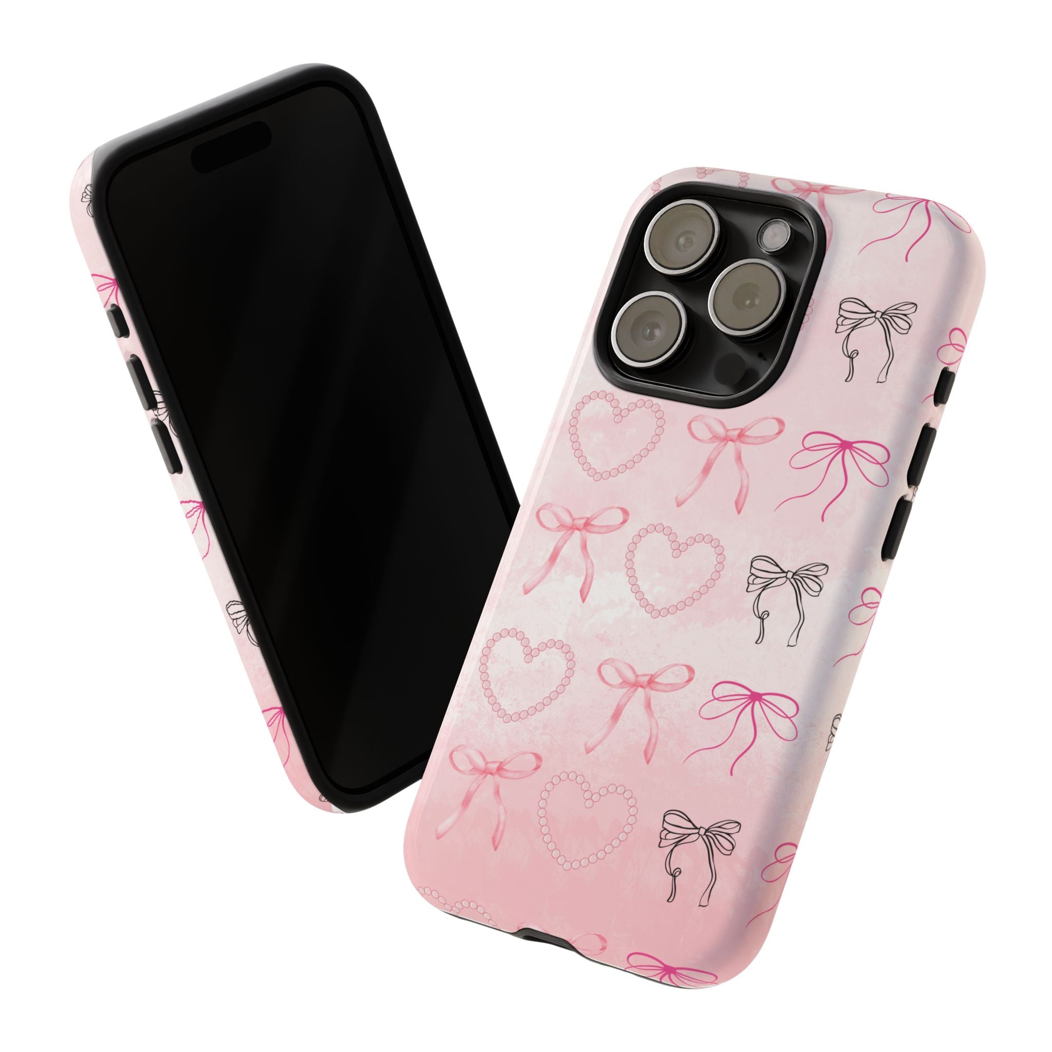 Cute Bow Phone Case, Tough Phone Cover, Pink Heart Design