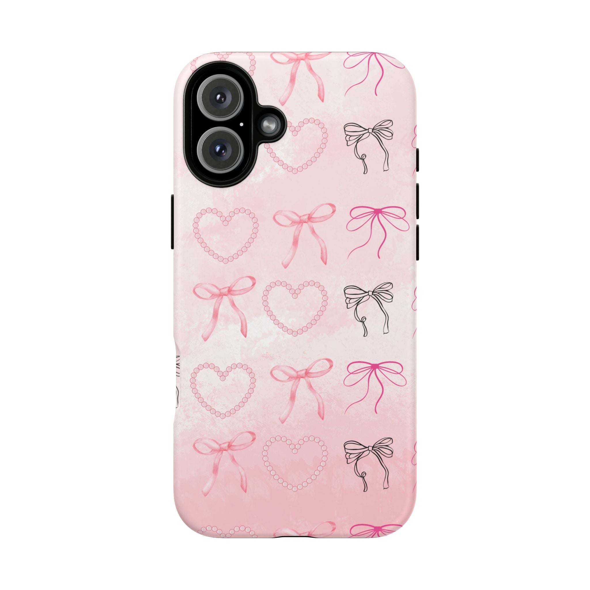 Cute Bow Phone Case, Tough Phone Cover, Pink Heart Design