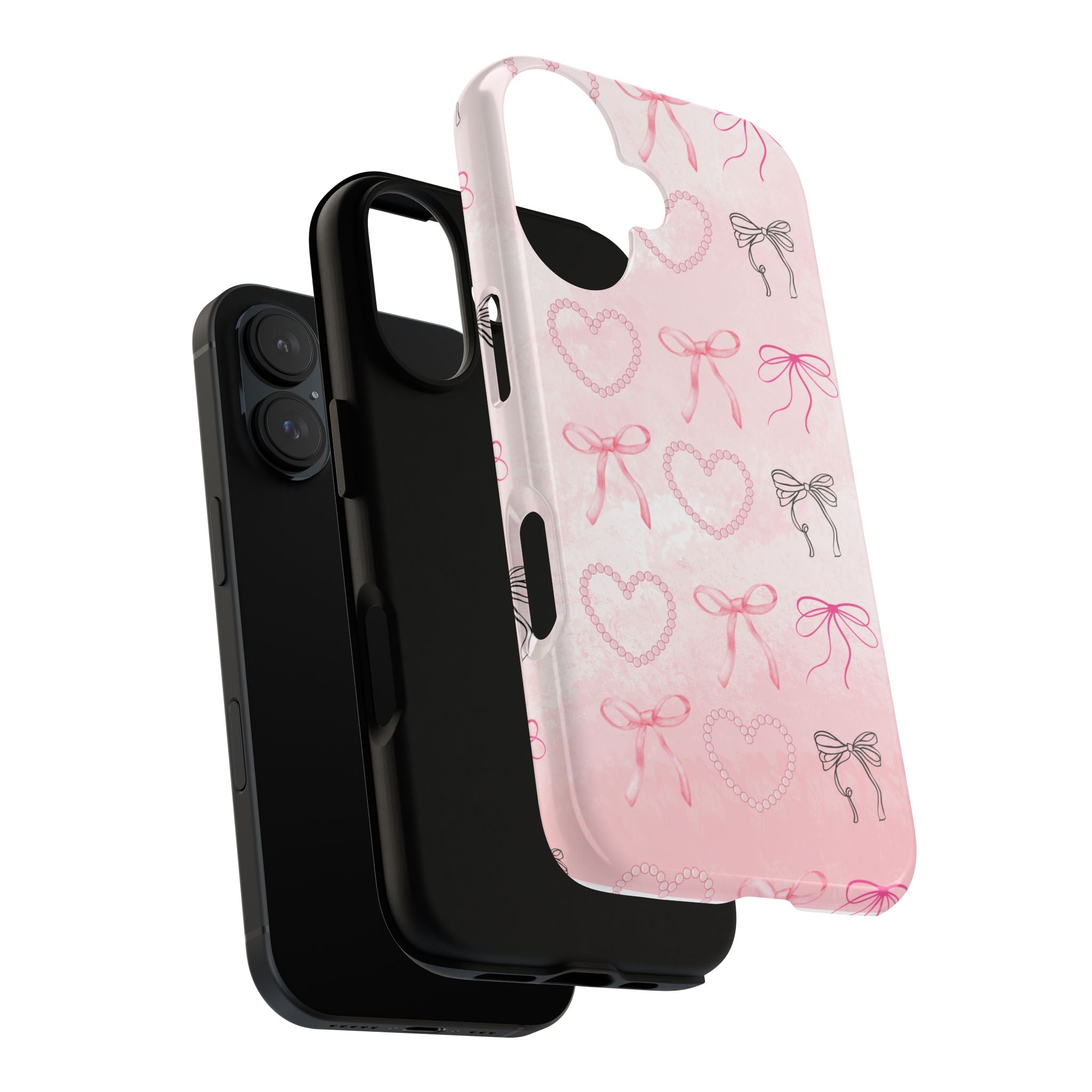 Cute Bow Phone Case, Tough Phone Cover, Pink Heart Design