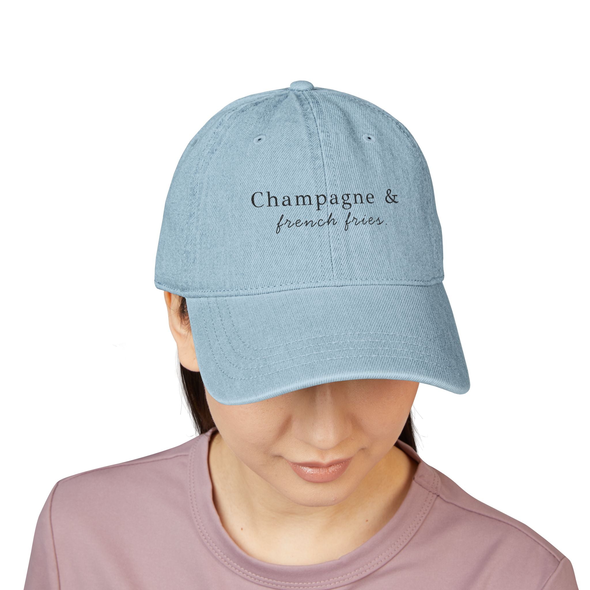 Champagne & French Fries - Light Blue Embroidered Denim Hat