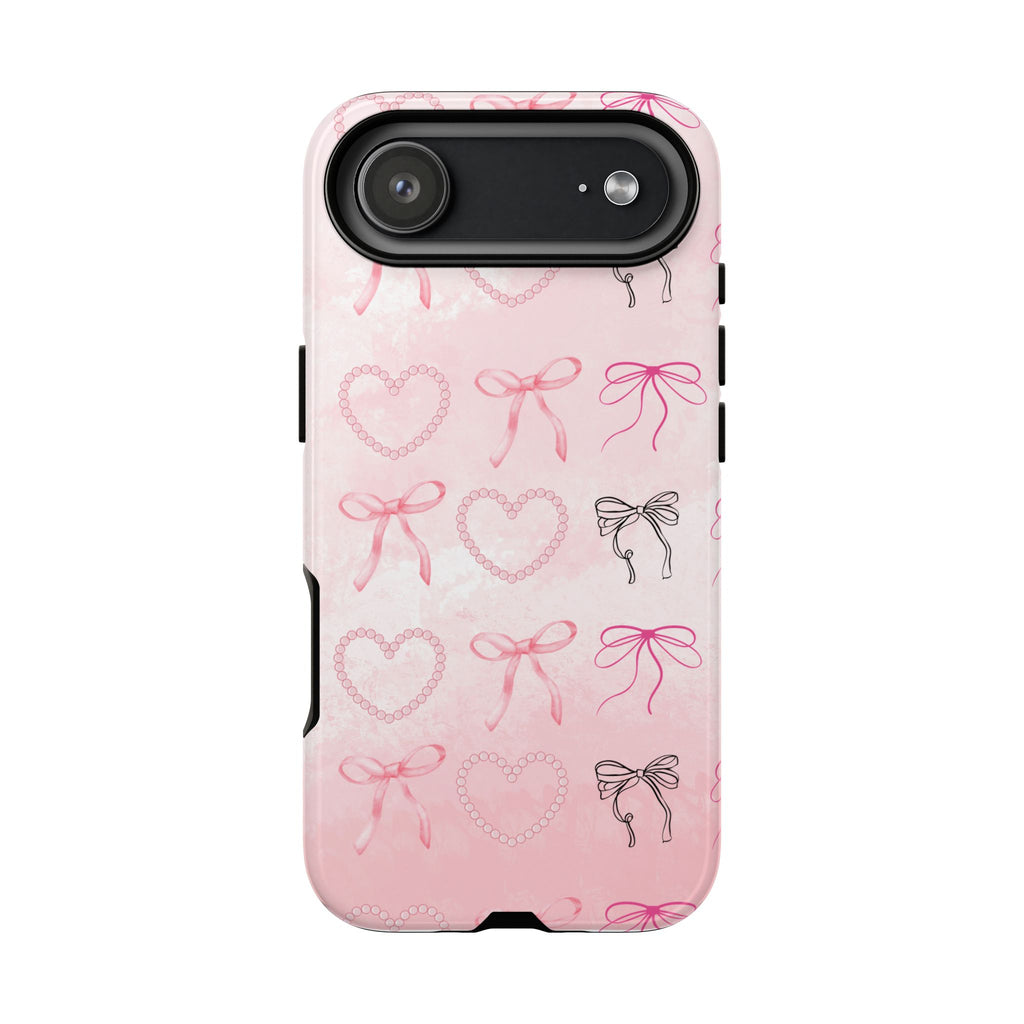 Cute Bow Phone Case, Tough Phone Cover, Pink Heart Design