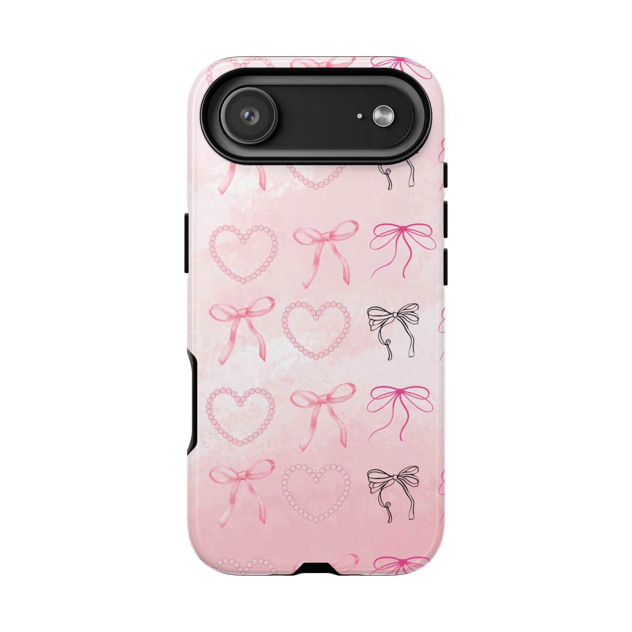 Cute Bow Phone Case, Tough Phone Cover, Pink Heart Design