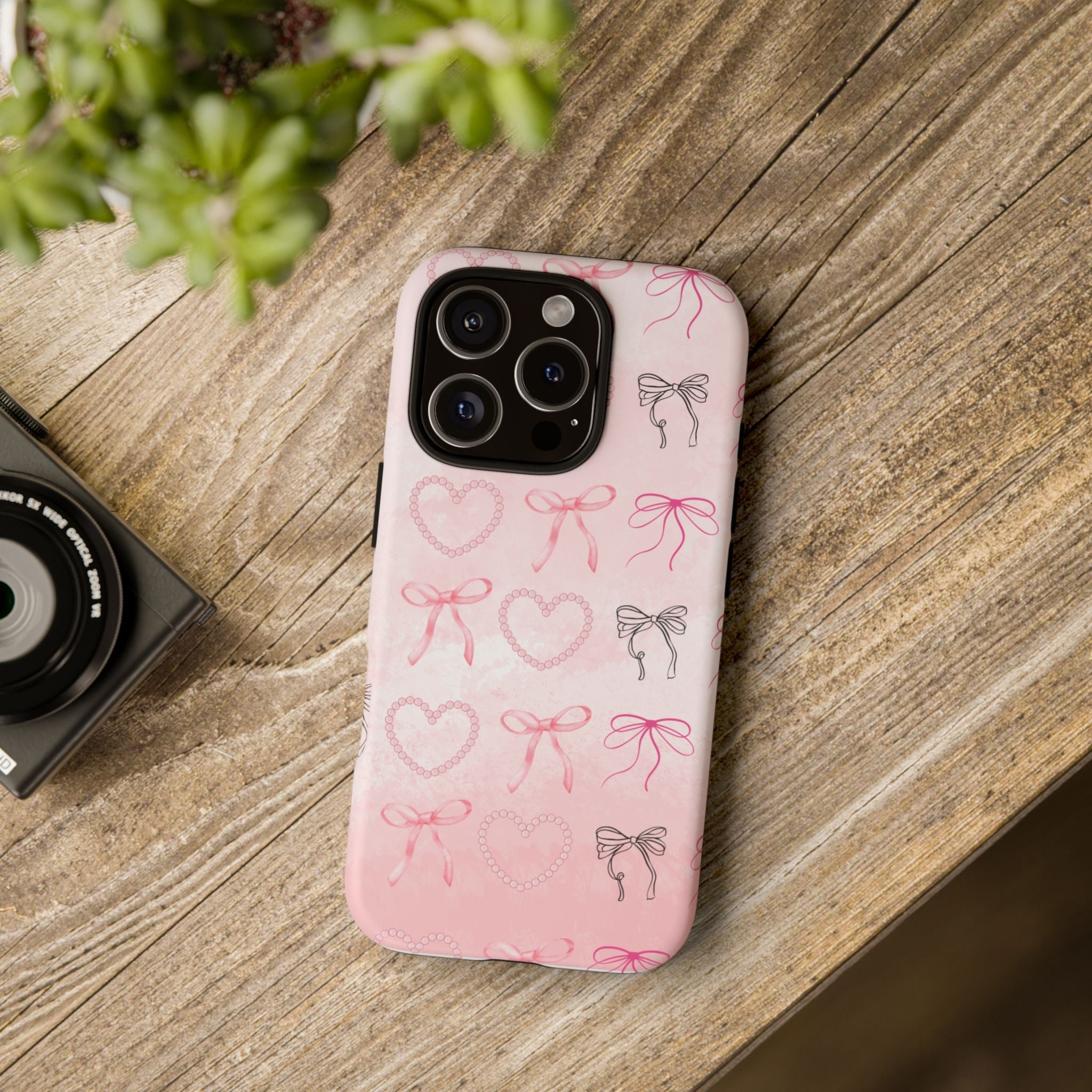 Cute Bow Phone Case, Tough Phone Cover, Pink Heart Design