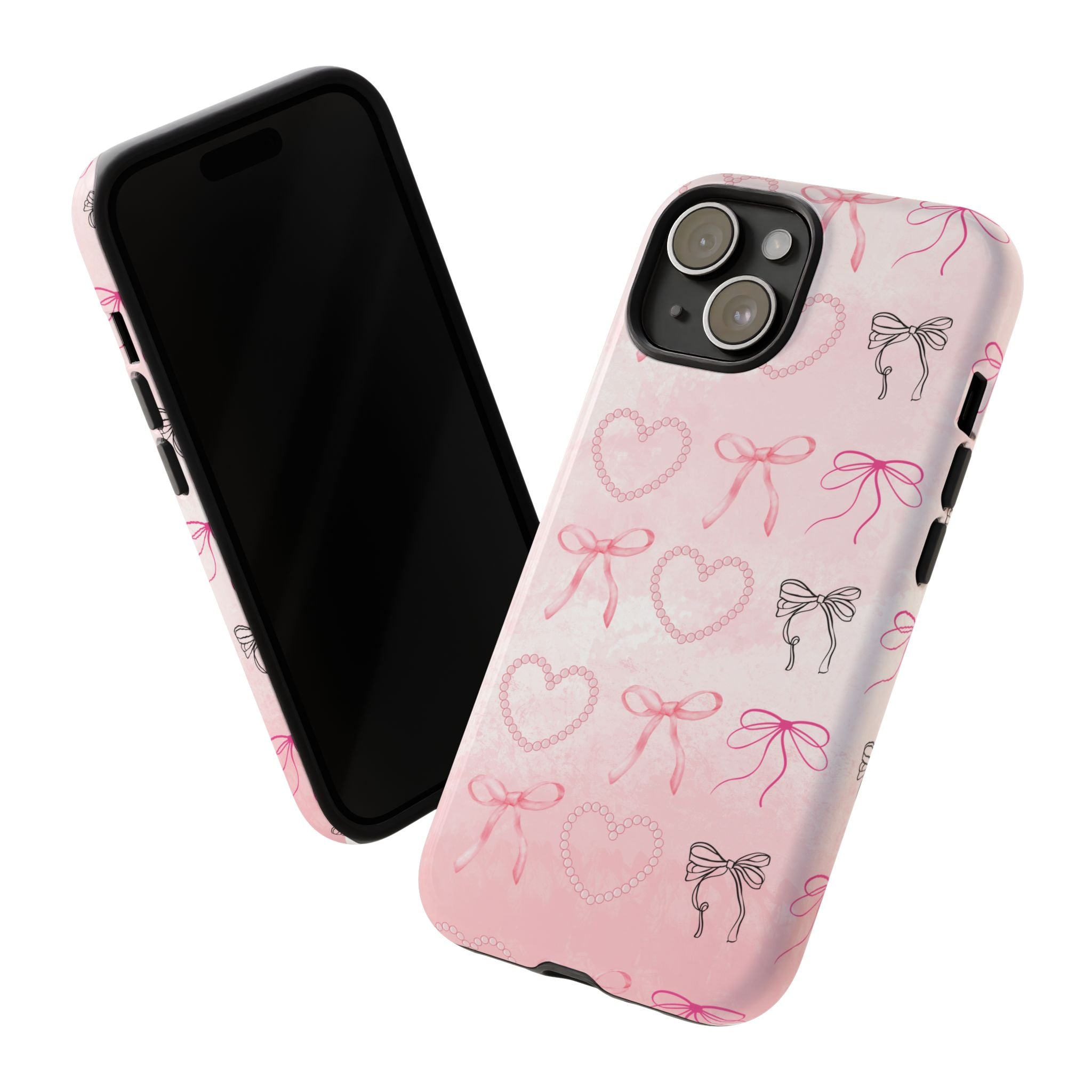 Cute Bow Phone Case, Tough Phone Cover, Pink Heart Design