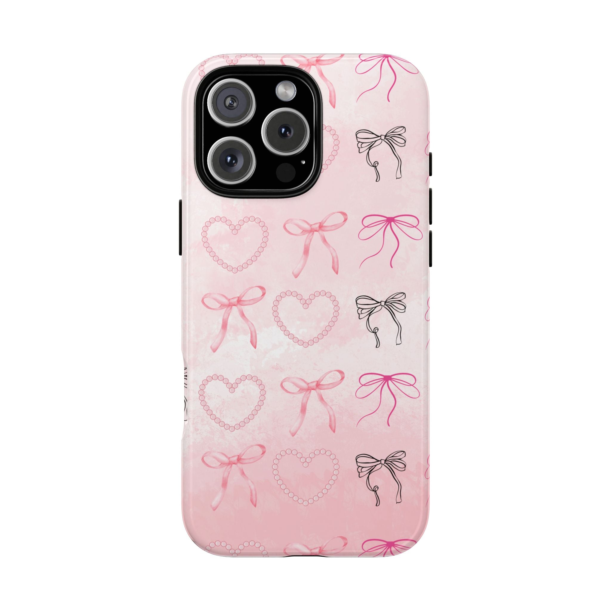 Cute Bow Phone Case, Tough Phone Cover, Pink Heart Design