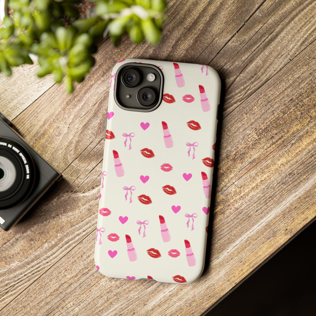 Lipstick Print Phone Case | Tough Cases, Gift for Makeup Lovers, Cute Accessory, Phone Protector, Valentine's Day Gift