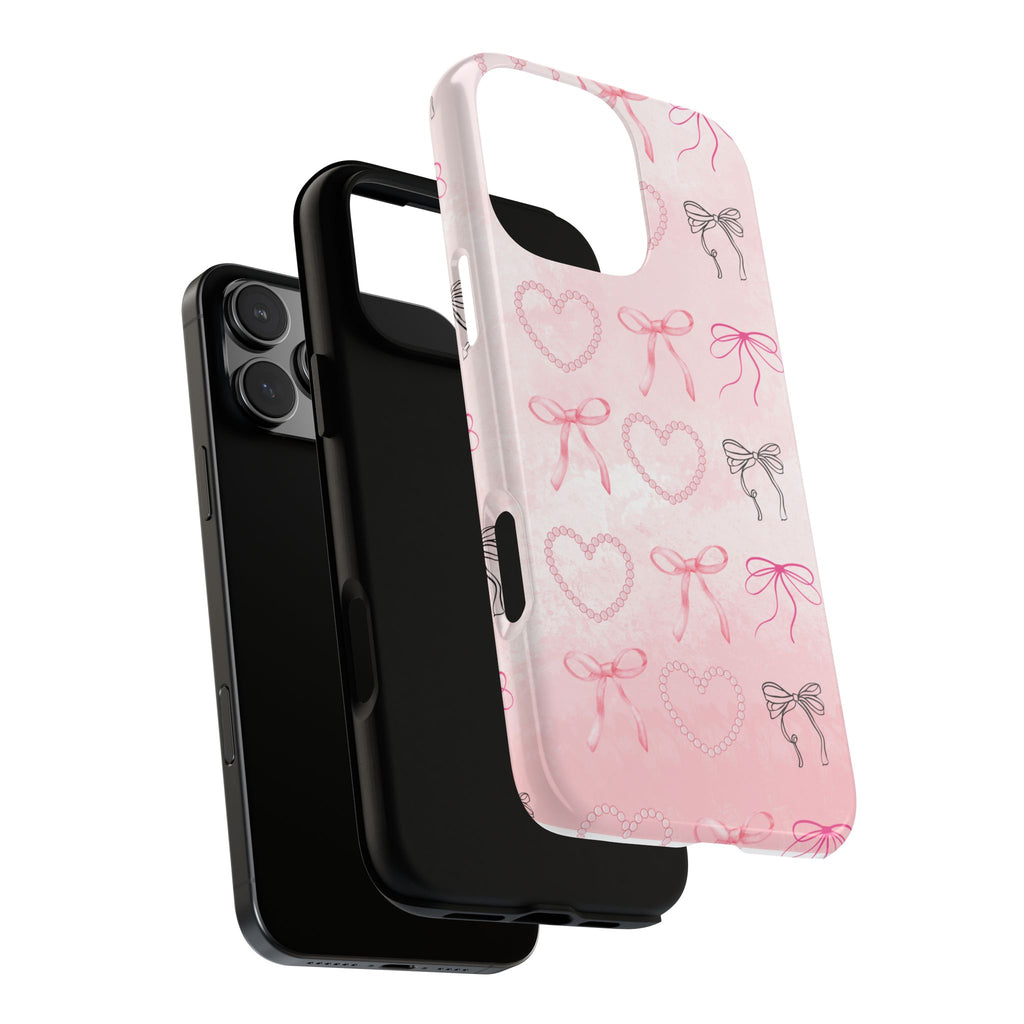 Cute Bow Phone Case, Tough Phone Cover, Pink Heart Design