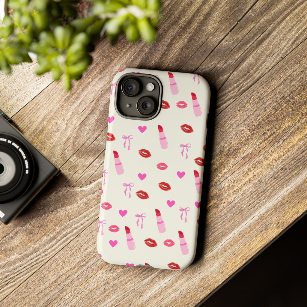Lipstick Print Phone Case | Tough Cases, Gift for Makeup Lovers, Cute Accessory, Phone Protector, Valentine's Day Gift