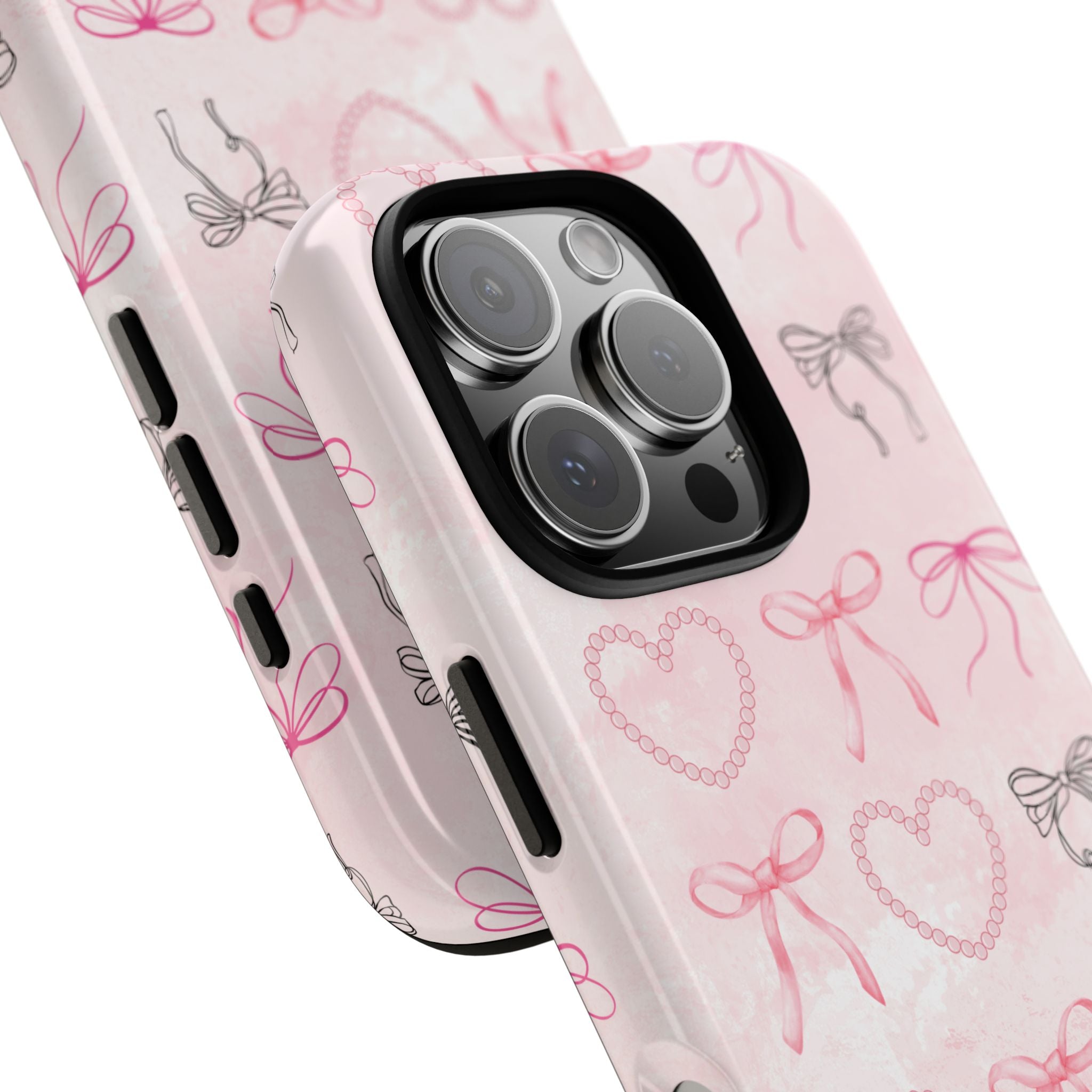 Cute Bow Phone Case, Tough Phone Cover, Pink Heart Design