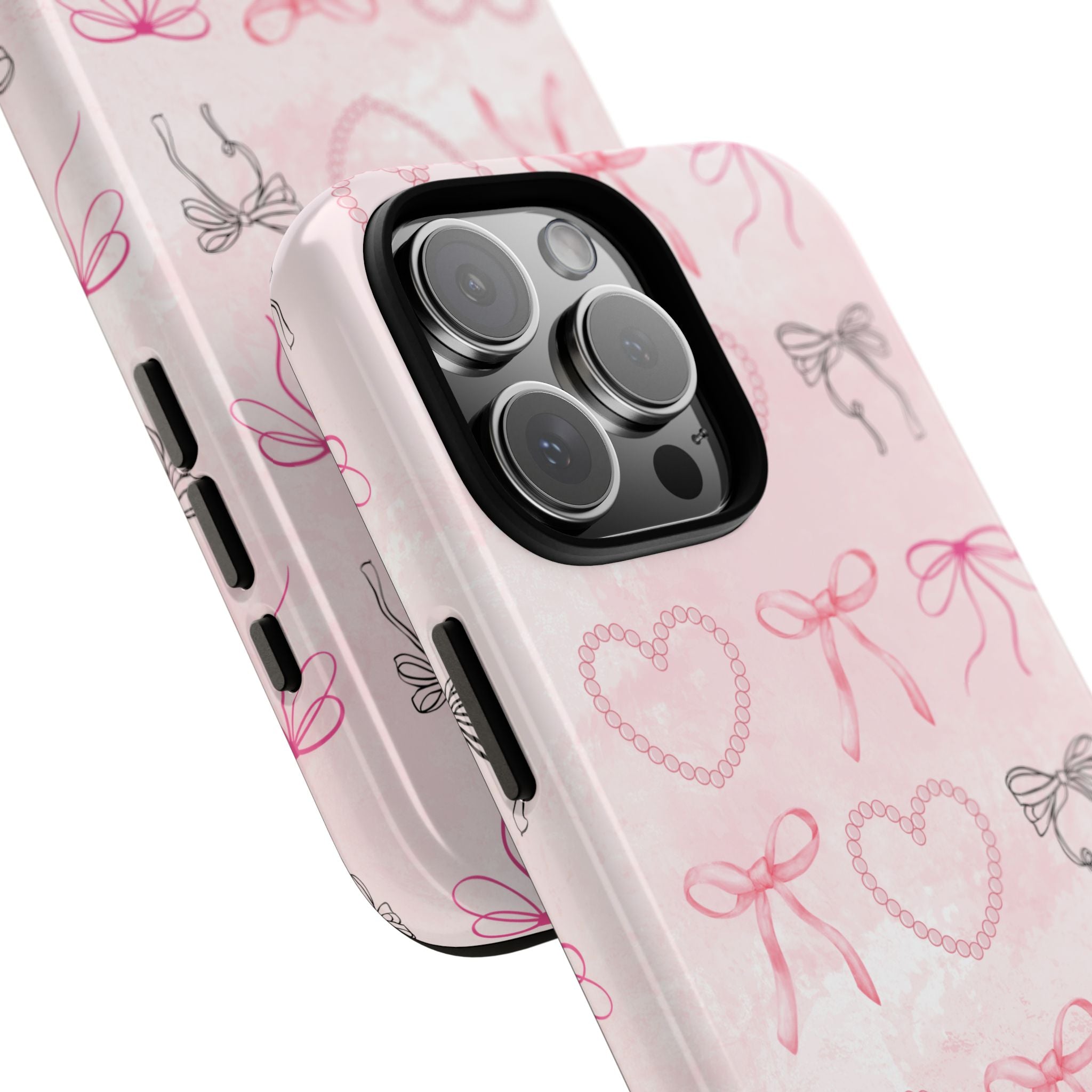 Cute Bow Phone Case, Tough Phone Cover, Pink Heart Design