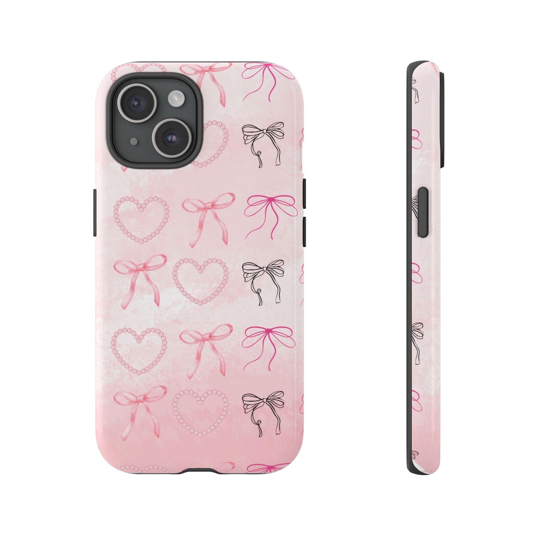 Cute Bow Phone Case, Tough Phone Cover, Pink Heart Design