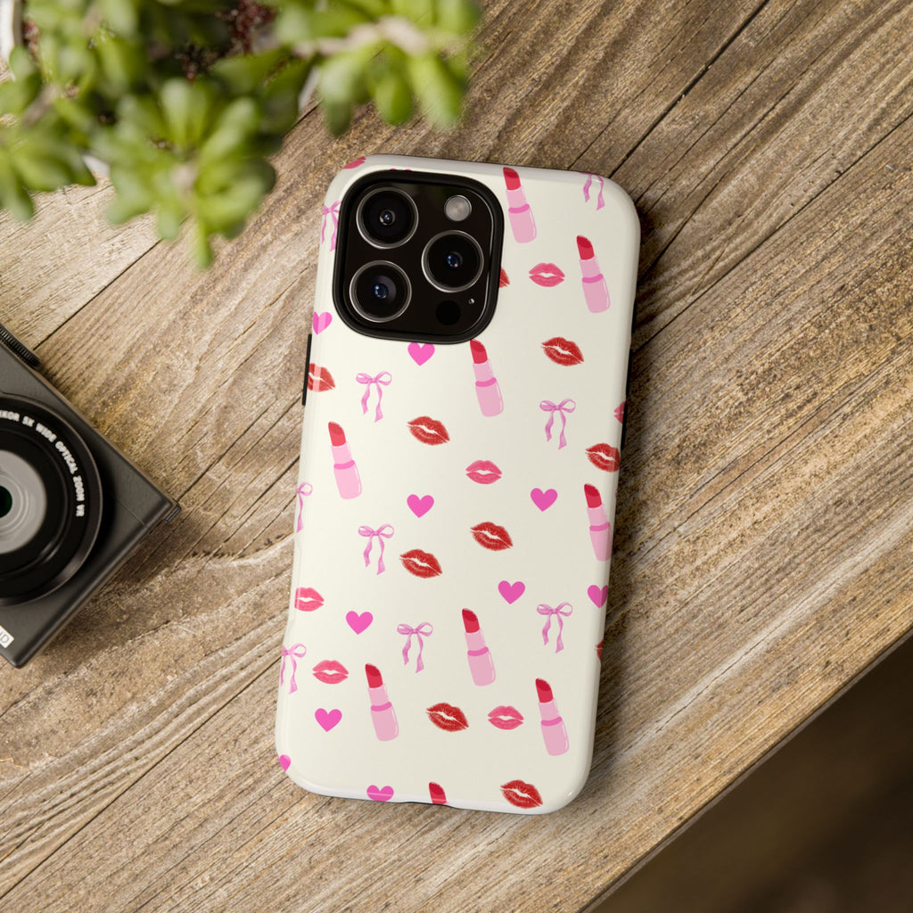 Lipstick Print Phone Case | Tough Cases, Gift for Makeup Lovers, Cute Accessory, Phone Protector, Valentine's Day Gift