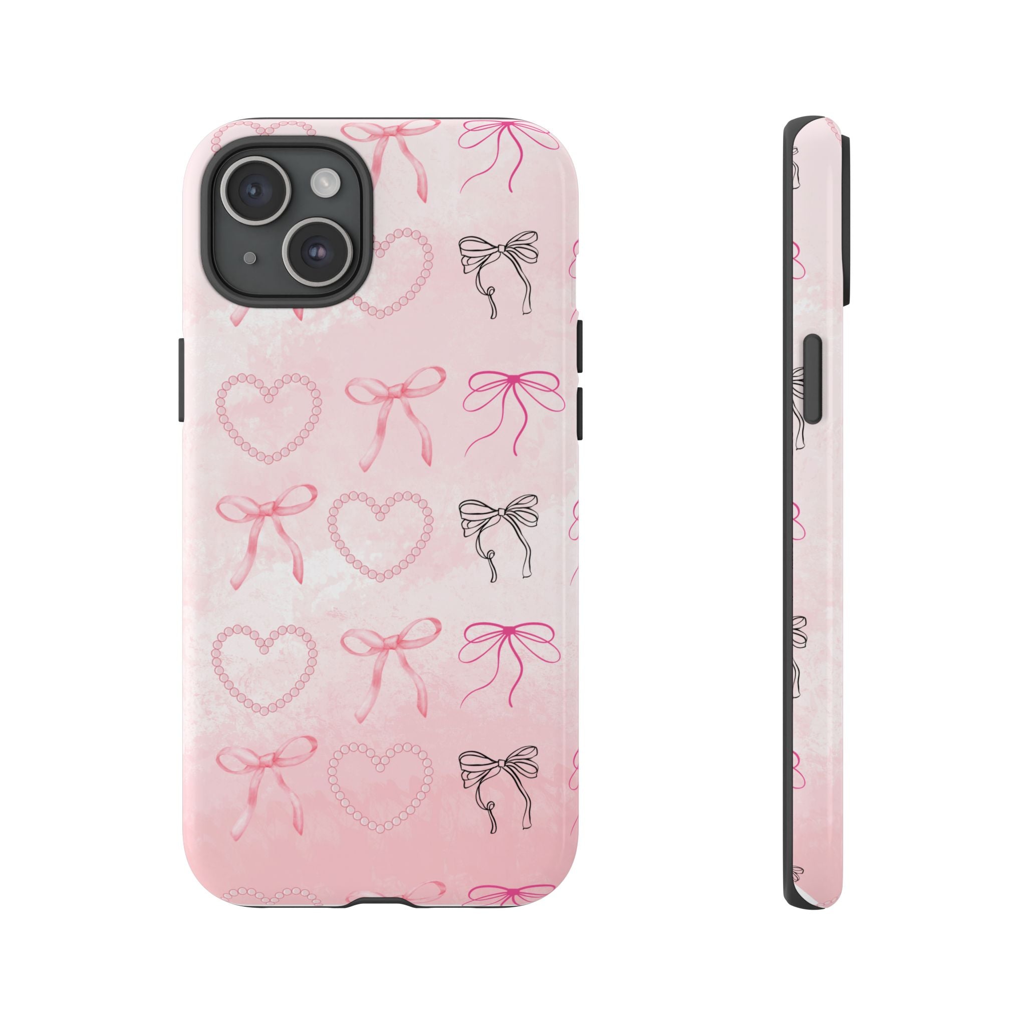 Cute Bow Phone Case, Tough Phone Cover, Pink Heart Design