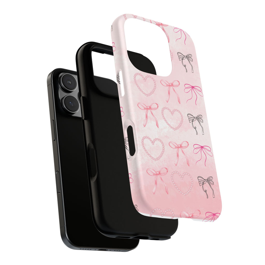 Cute Bow Phone Case, Tough Phone Cover, Pink Heart Design