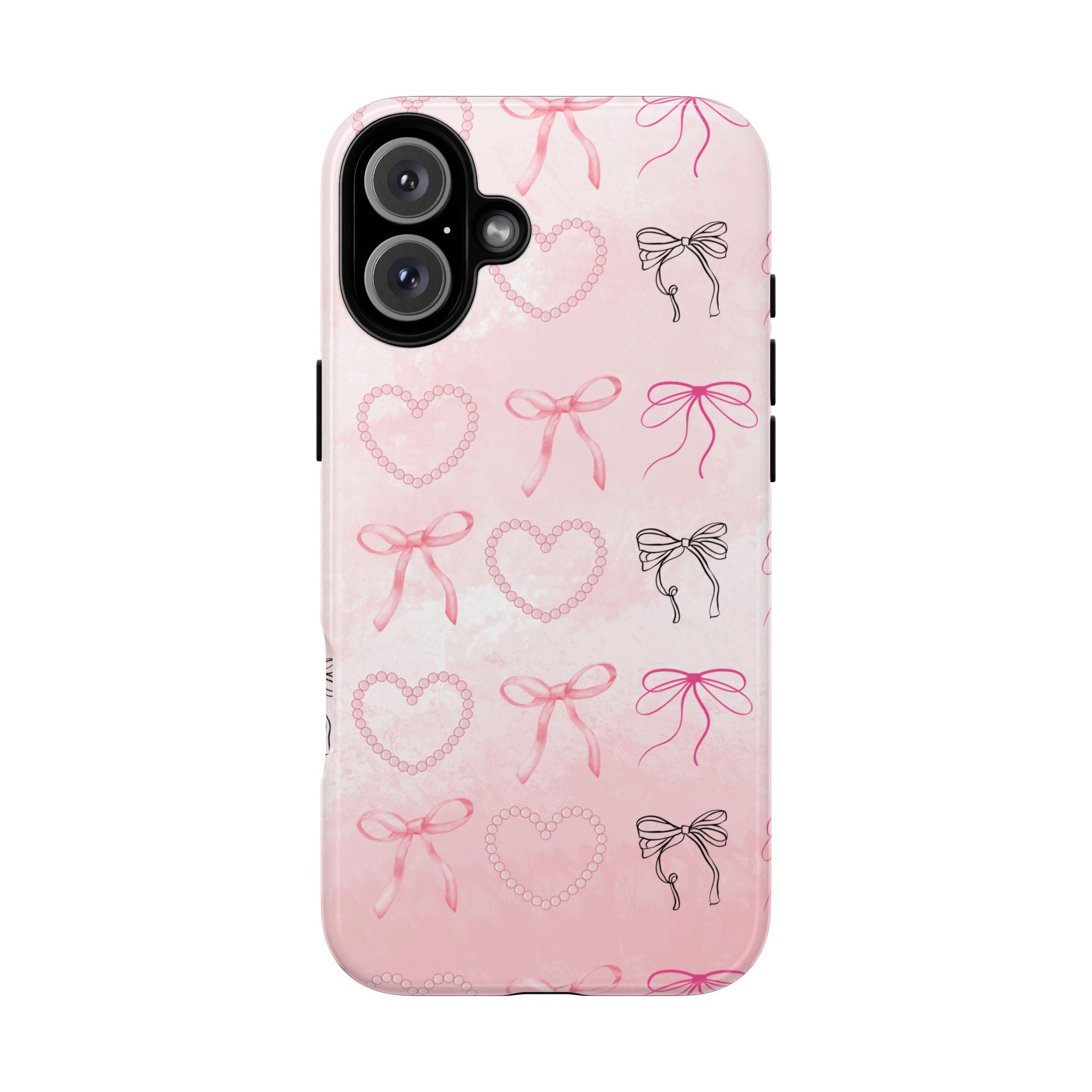 Cute Bow Phone Case, Tough Phone Cover, Pink Heart Design