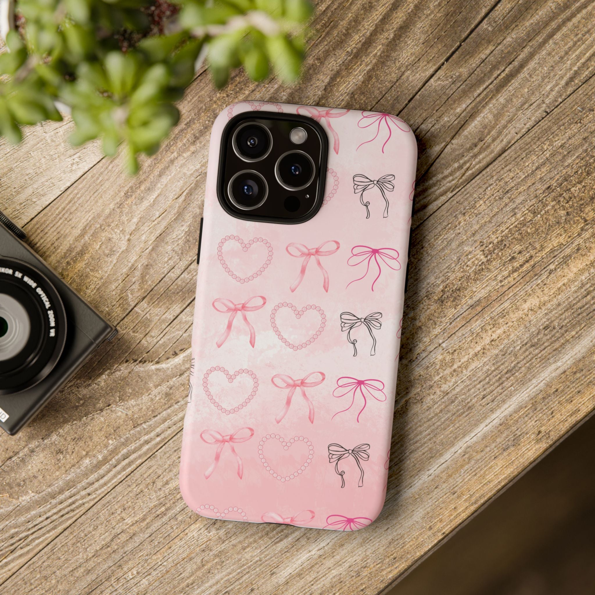 Cute Bow Phone Case, Tough Phone Cover, Pink Heart Design