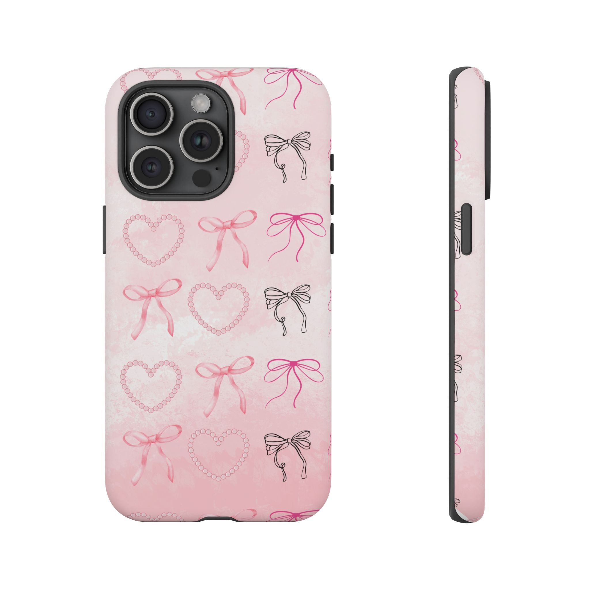 Cute Bow Phone Case, Tough Phone Cover, Pink Heart Design