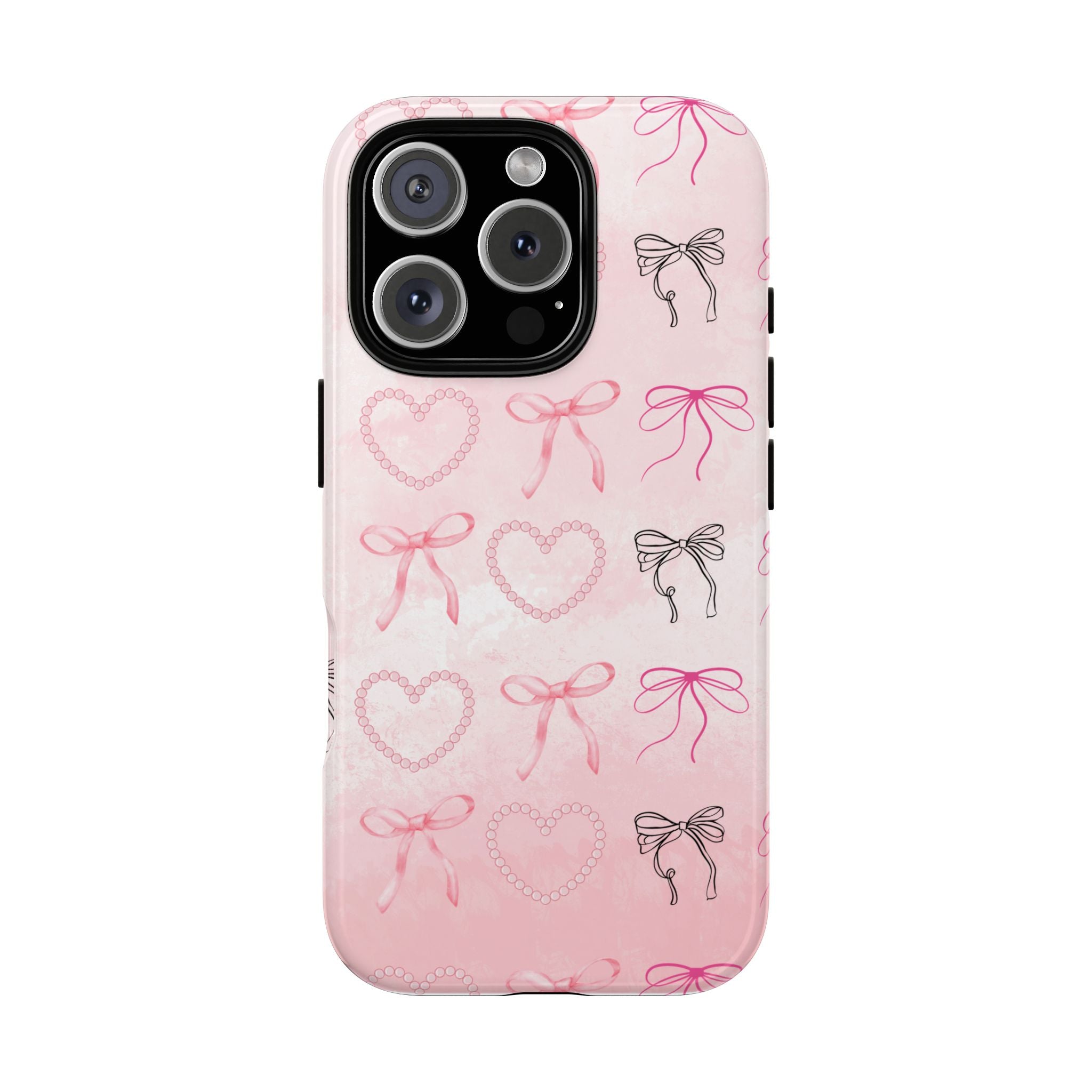 Cute Bow Phone Case, Tough Phone Cover, Pink Heart Design