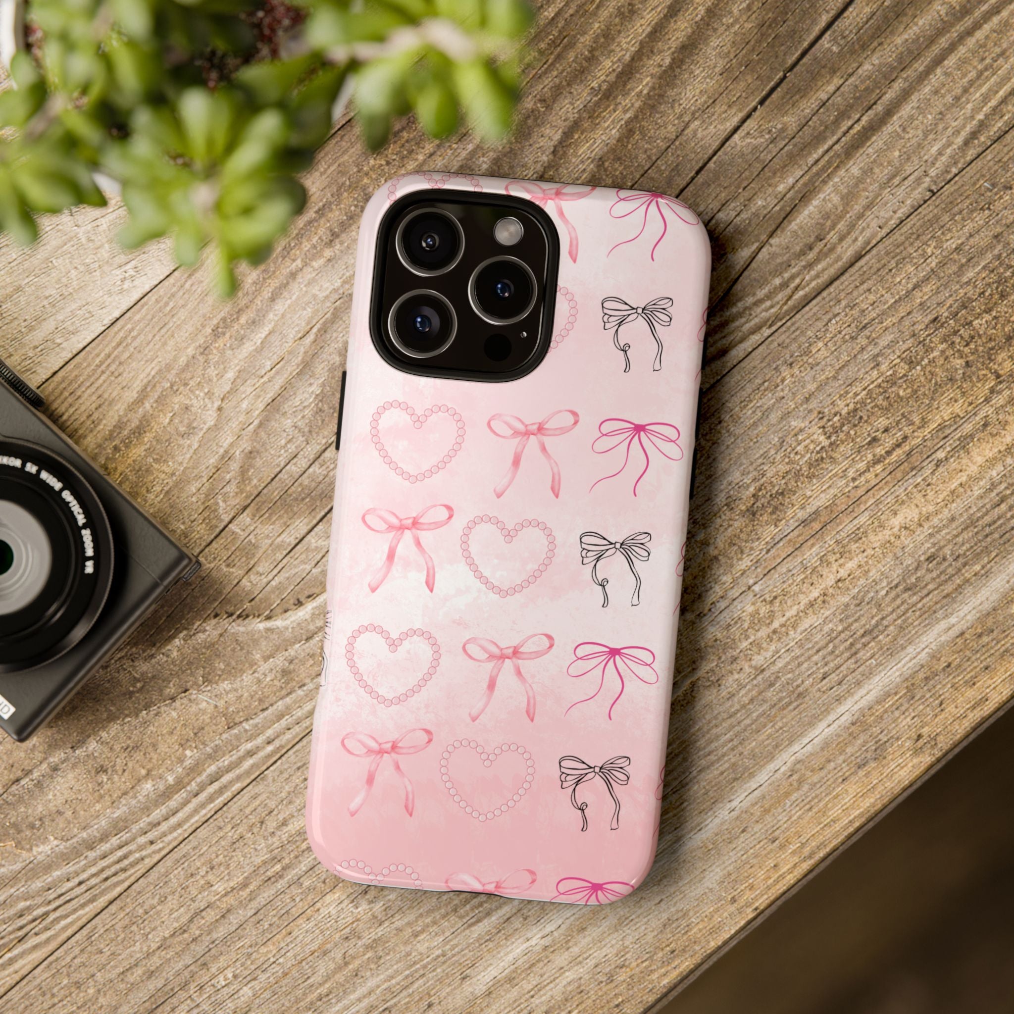 Cute Bow Phone Case, Tough Phone Cover, Pink Heart Design
