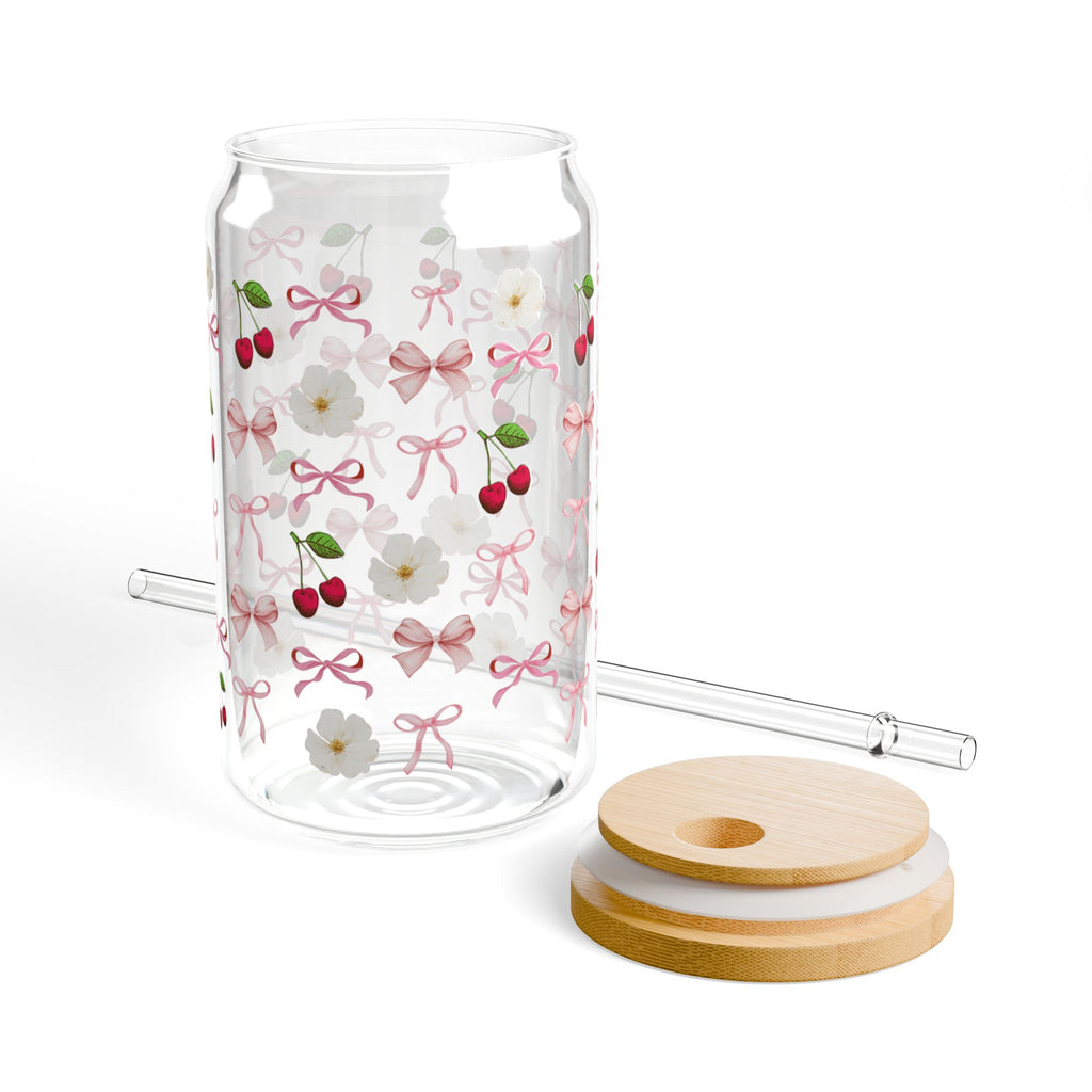 Charming Floral Sipper Glass, 16oz - Cherries & Bows
