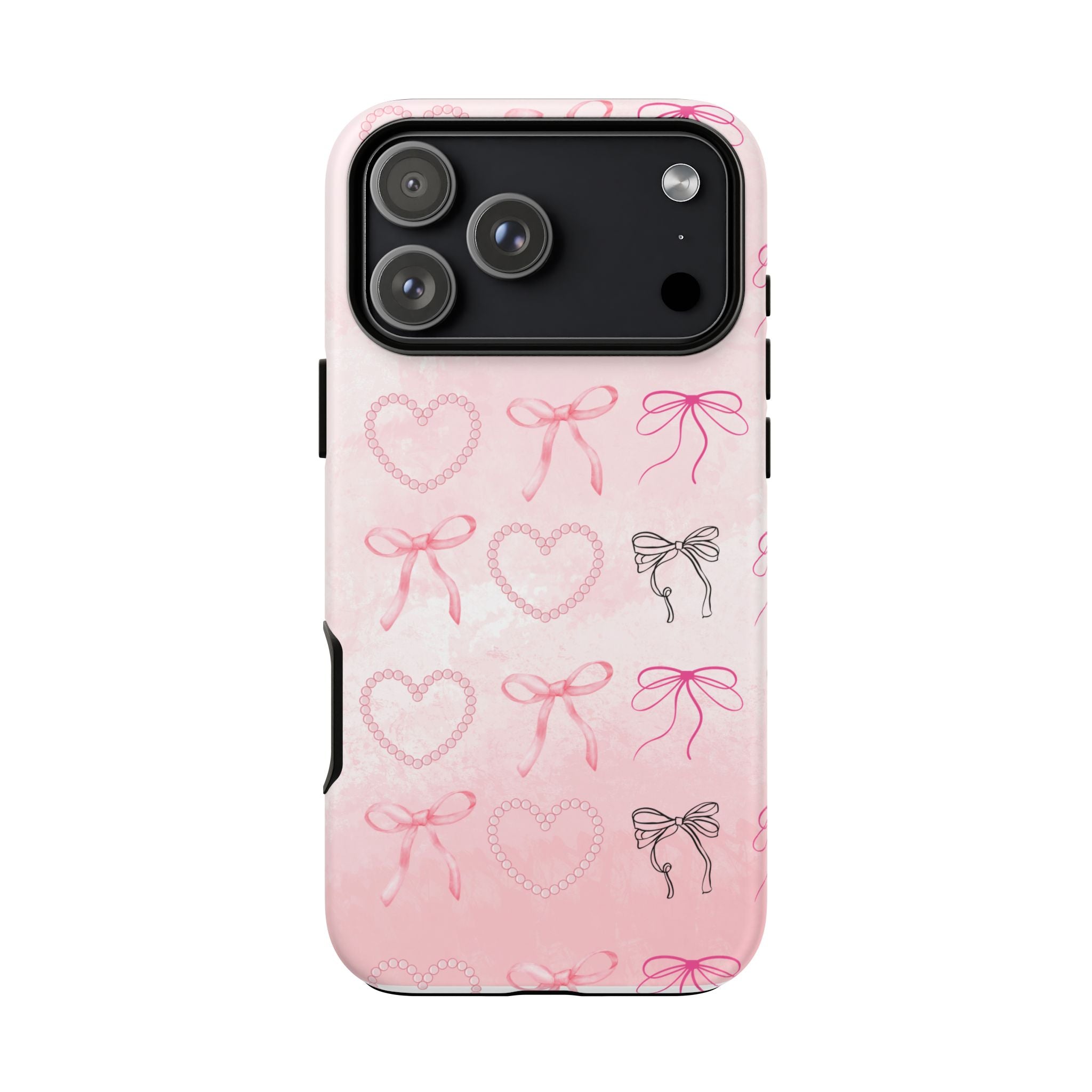 Cute Bow Phone Case, Tough Phone Cover, Pink Heart Design