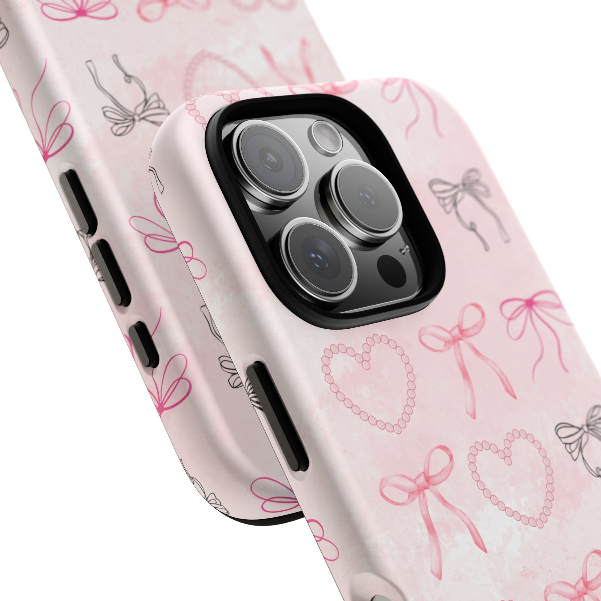 Cute Bow Phone Case, Tough Phone Cover, Pink Heart Design