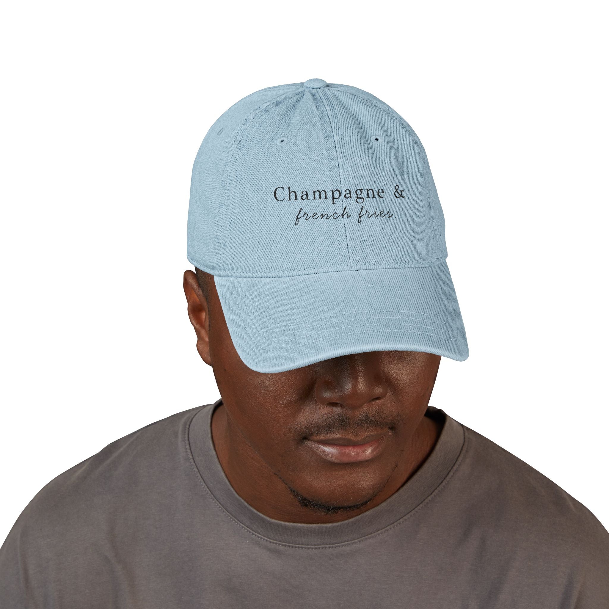 Champagne & French Fries - Light Blue Embroidered Denim Hat