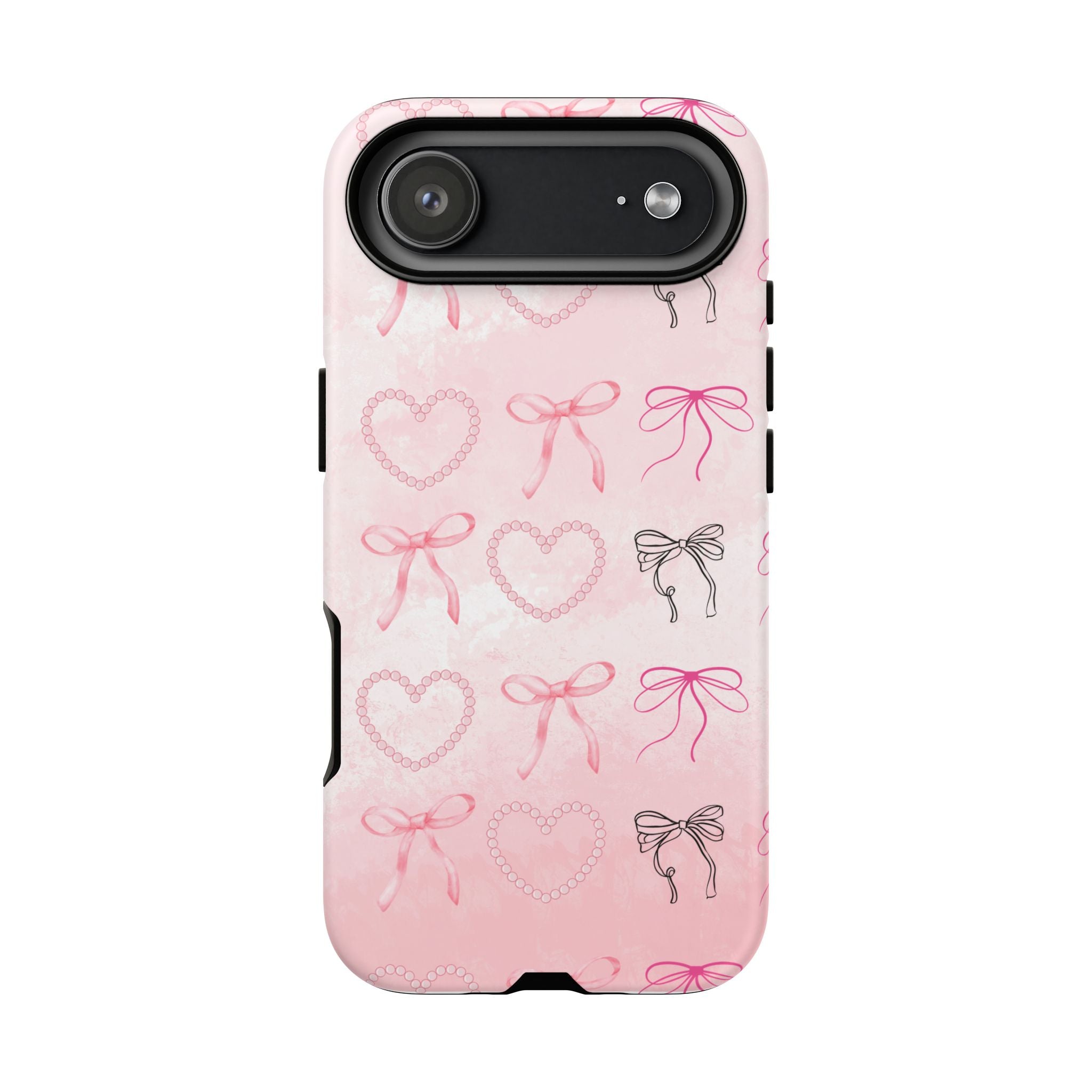 Cute Bow Phone Case, Tough Phone Cover, Pink Heart Design