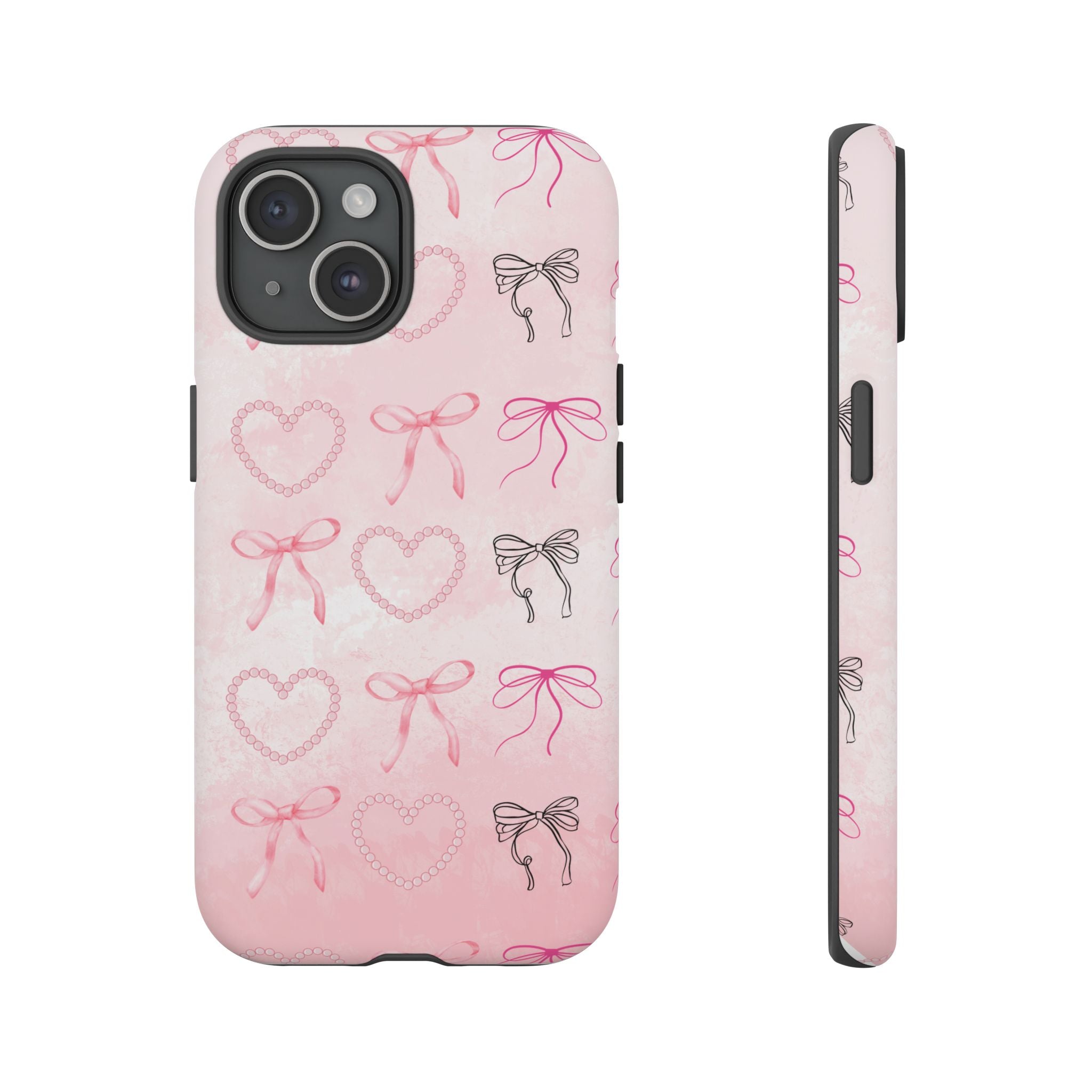 Cute Bow Phone Case, Tough Phone Cover, Pink Heart Design