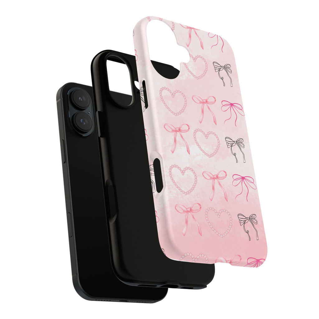 Cute Bow Phone Case, Tough Phone Cover, Pink Heart Design