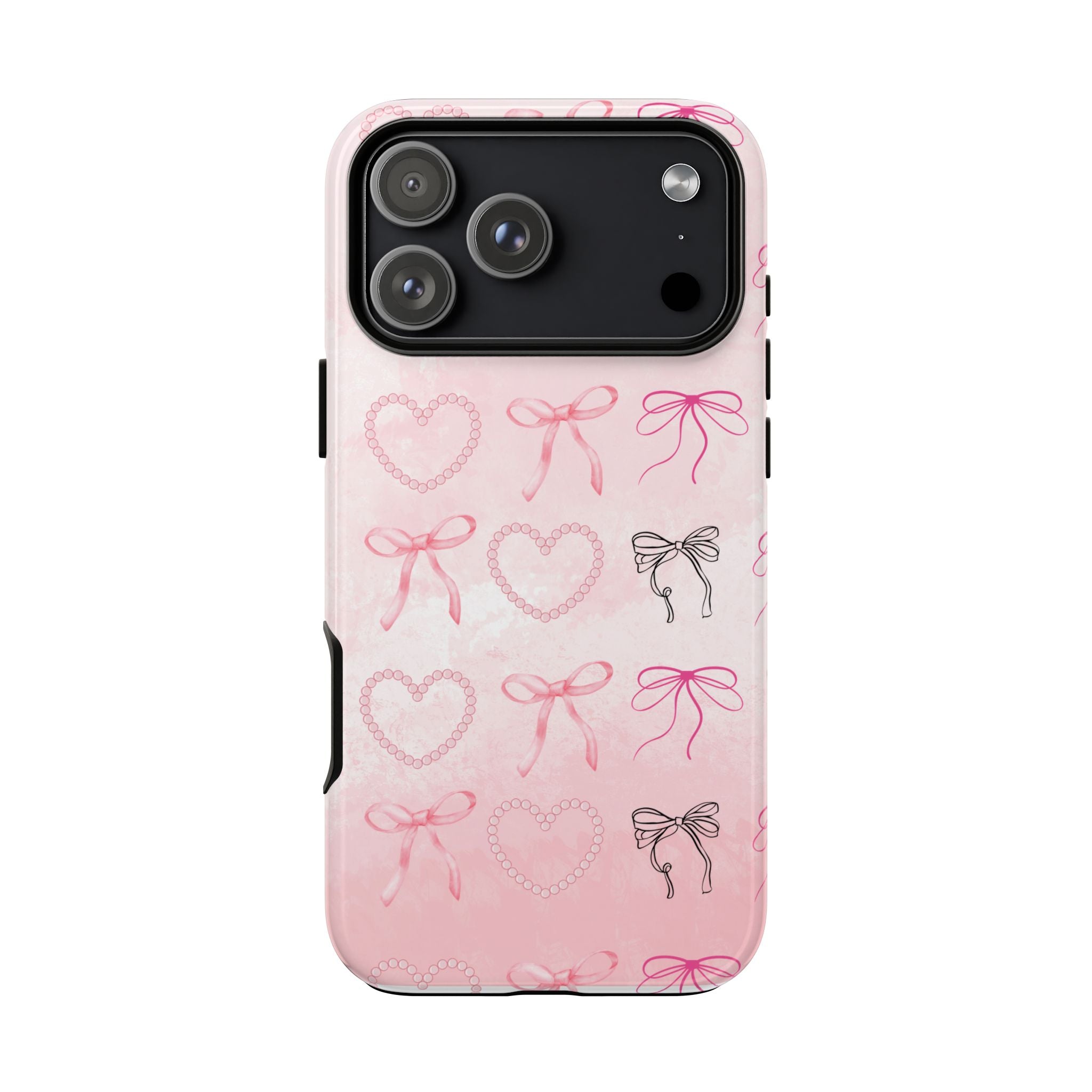Cute Bow Phone Case, Tough Phone Cover, Pink Heart Design