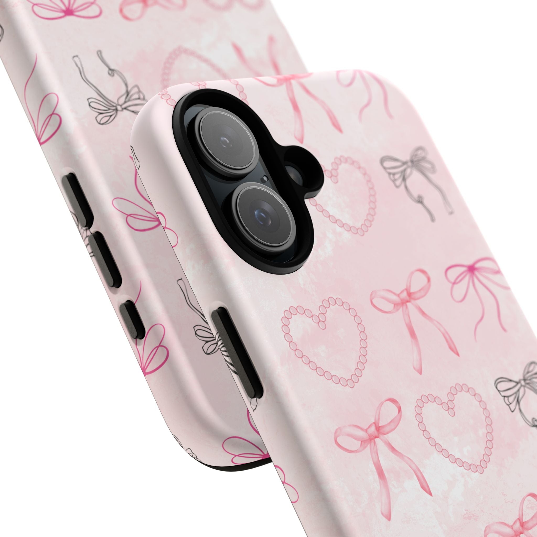 Cute Bow Phone Case, Tough Phone Cover, Pink Heart Design