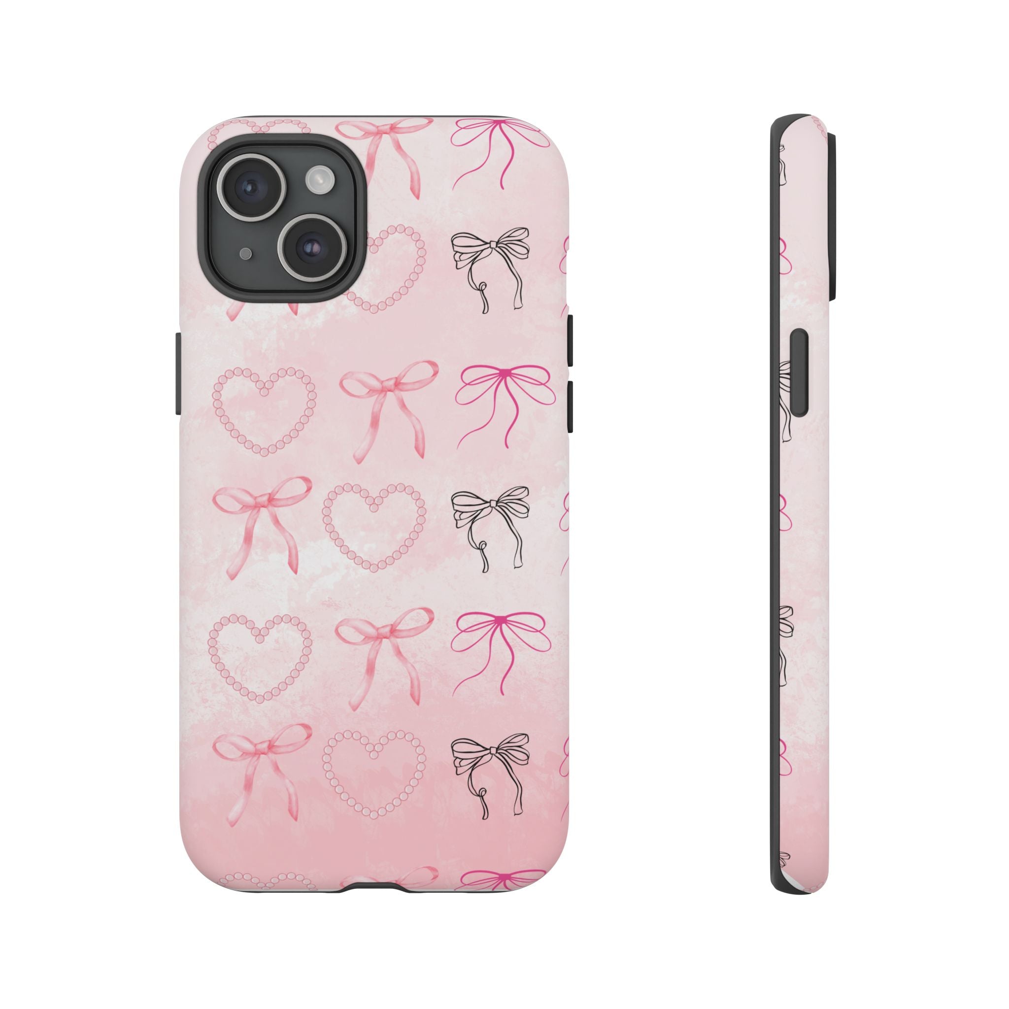 Cute Bow Phone Case, Tough Phone Cover, Pink Heart Design
